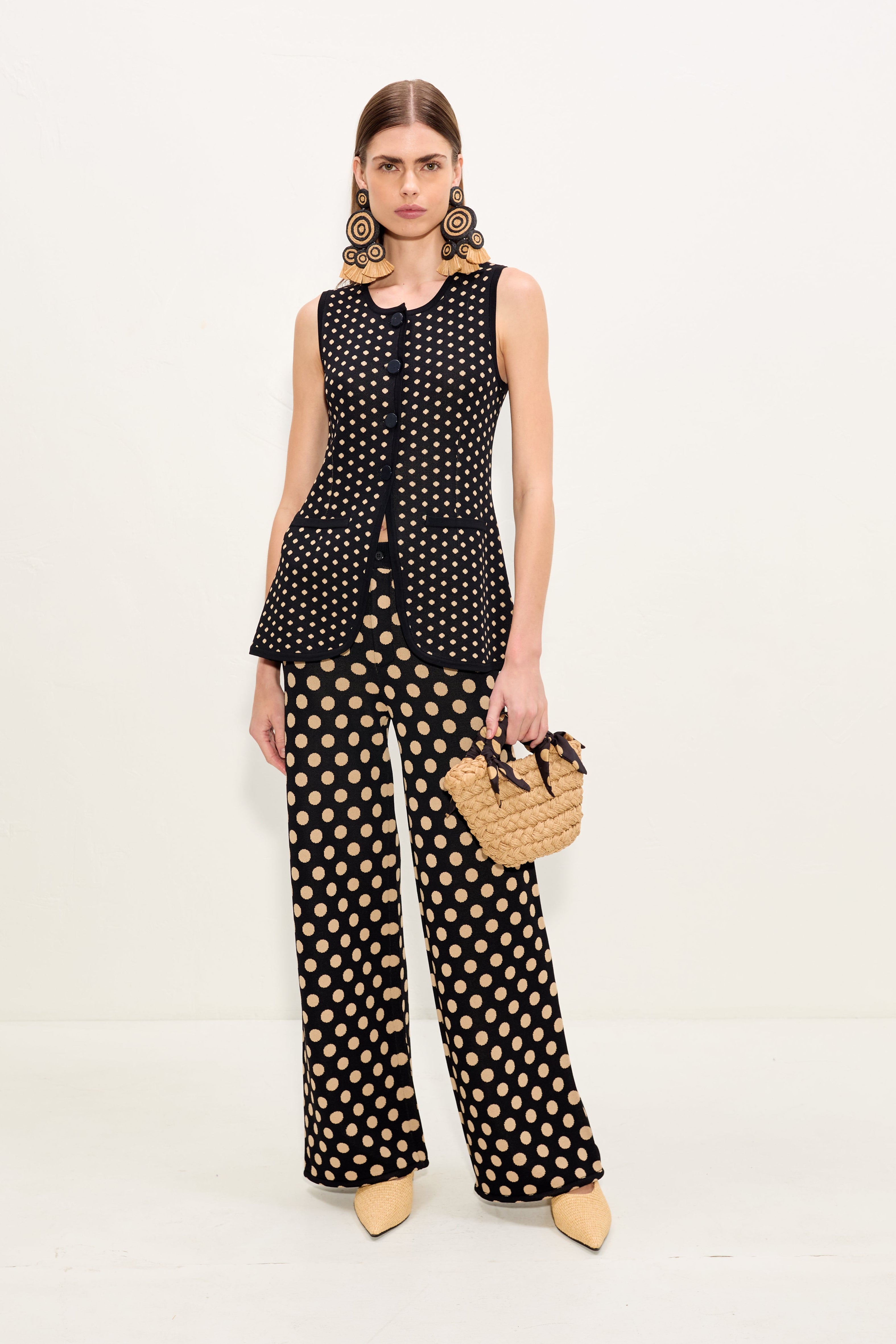 Jabber Knit Pant In Black/Tan Polka Dot – Simon Miller