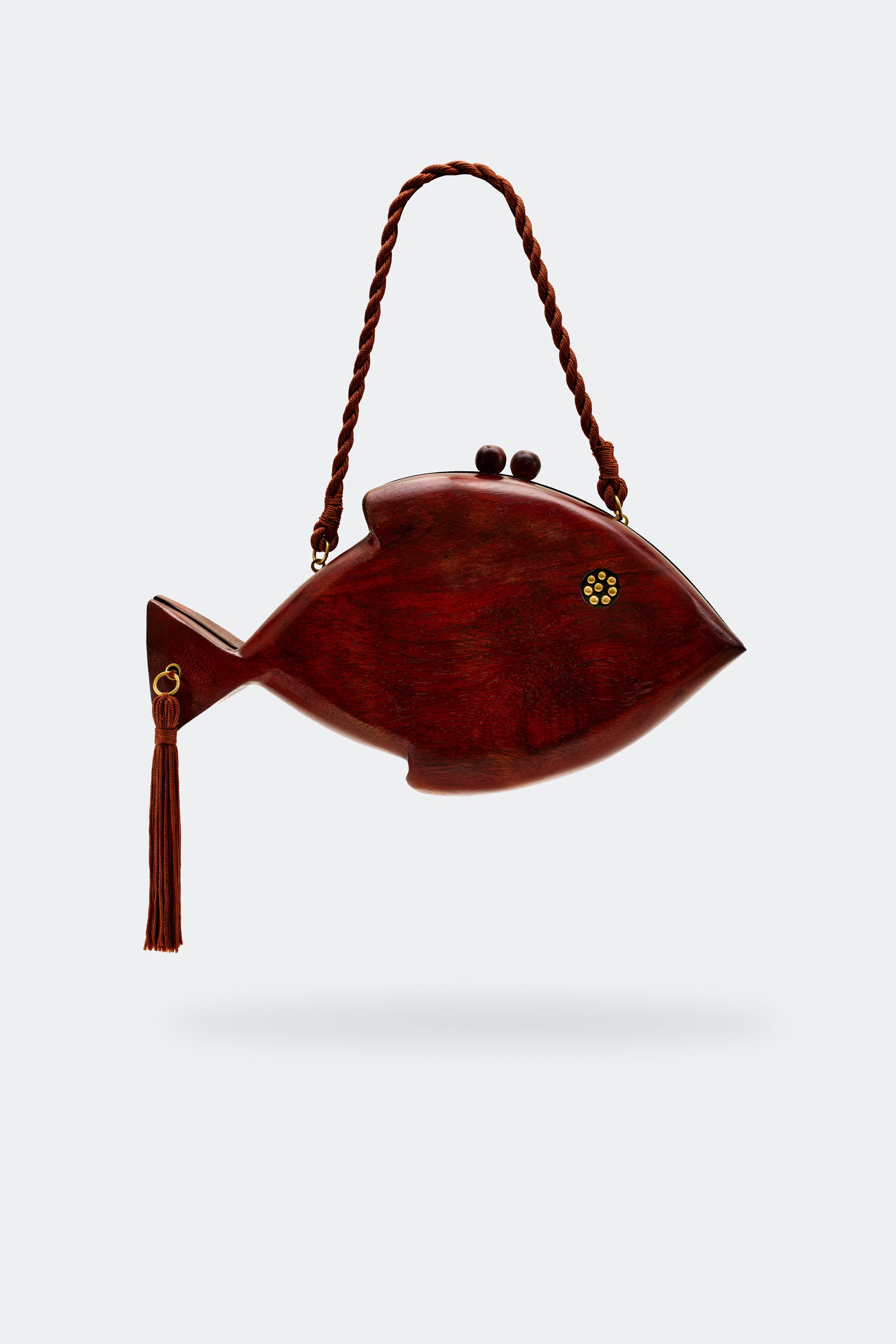 Carved Wooden Fish Clutch in Mahogany