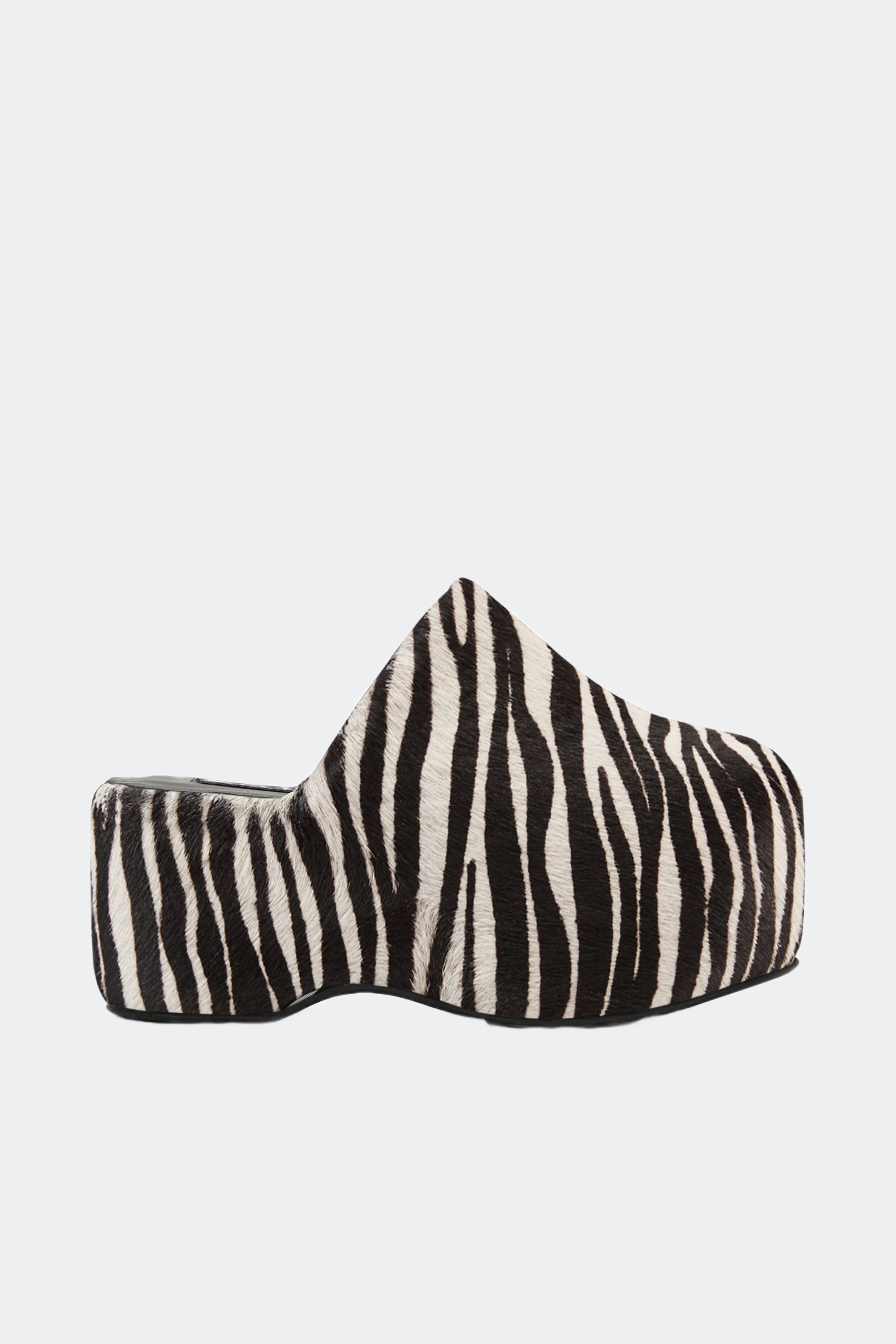 Haircalf Platform Bubble Clog in Zebra Trip Calf Hair