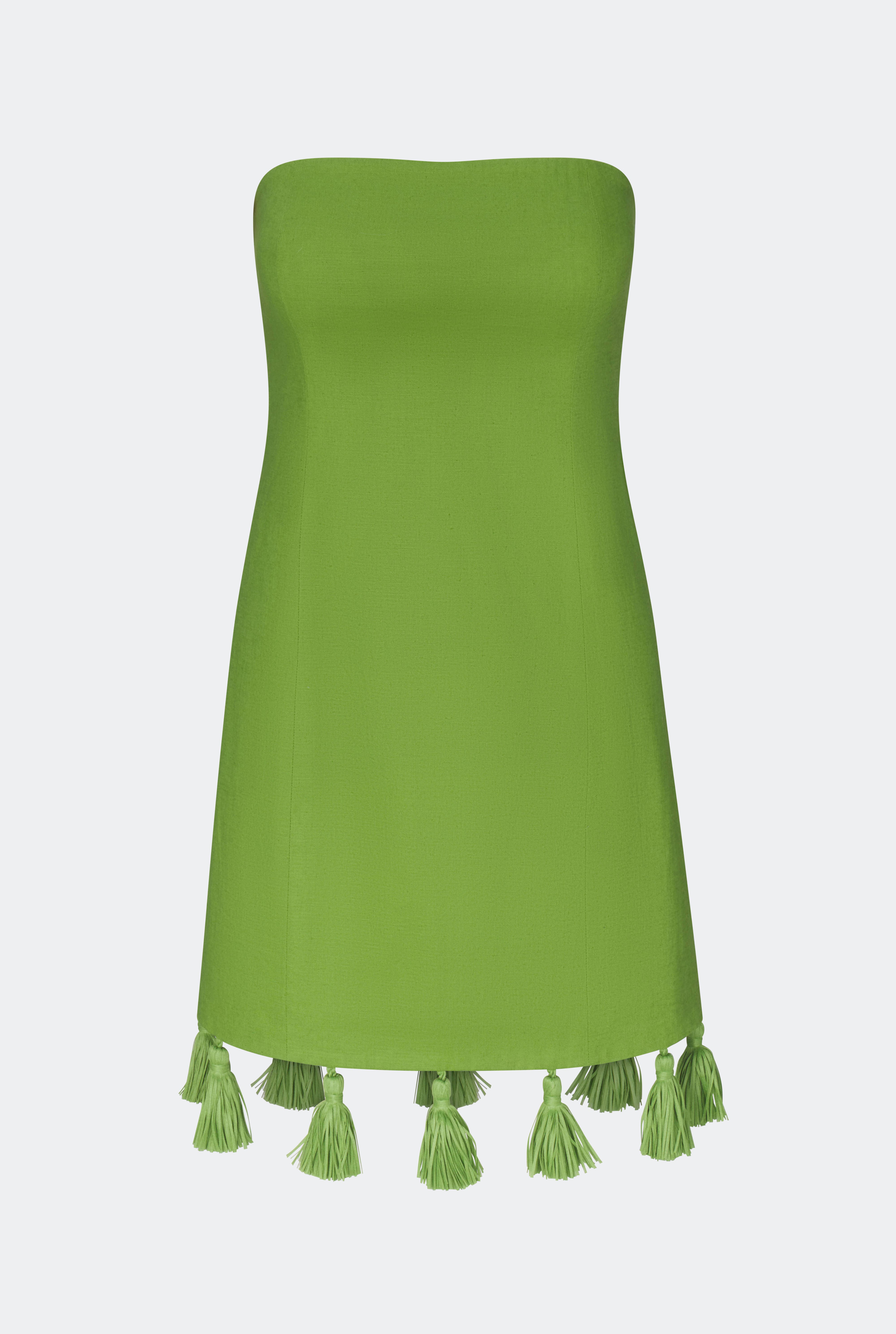 Freya Linen Tassel Mini Dress in Matcha – Simon Miller