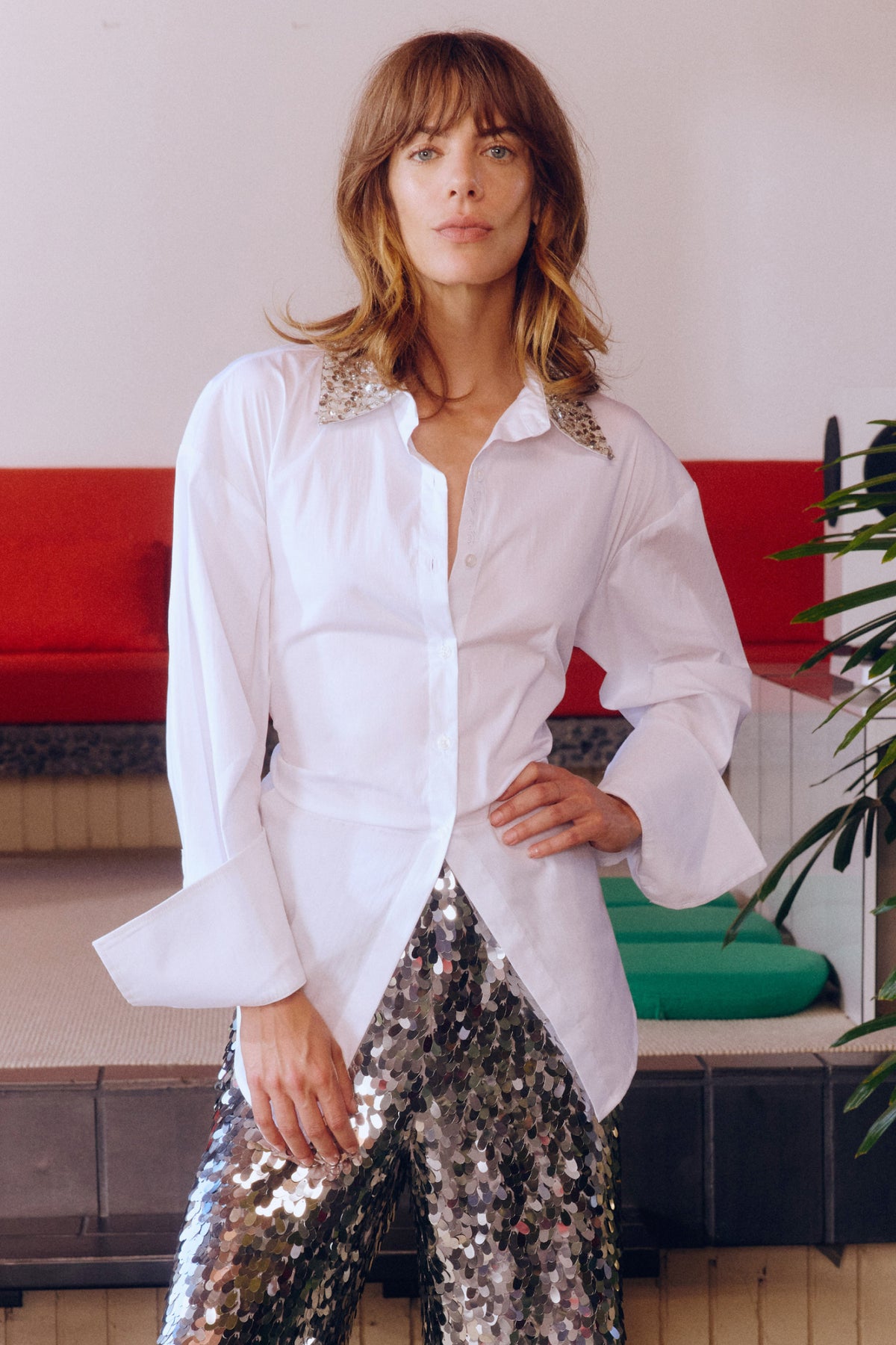 Loch Embellished Button Up In Macadamia