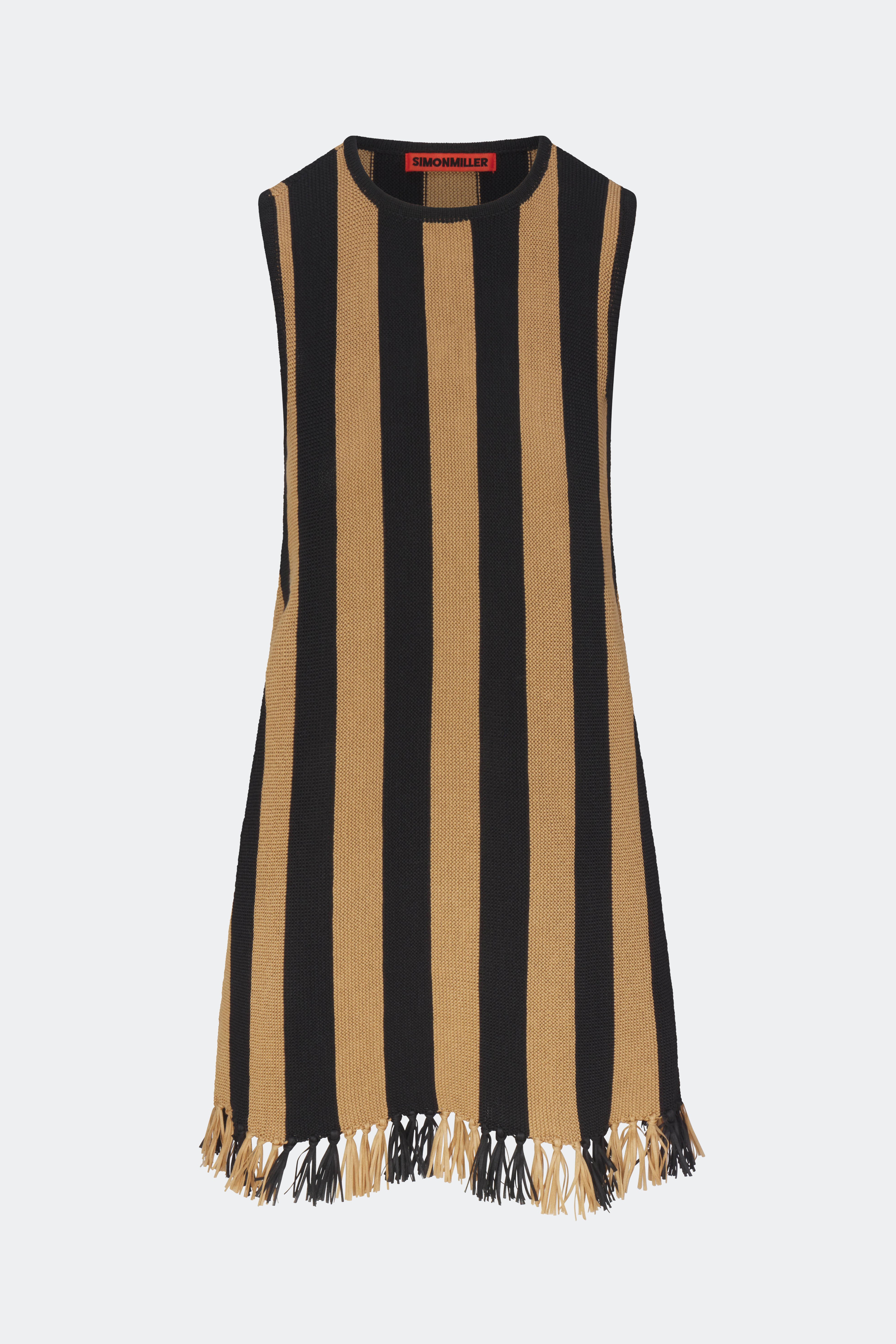 Moji Stripe Tassel Mini Dress in Black/Natural Combo – Simon Miller