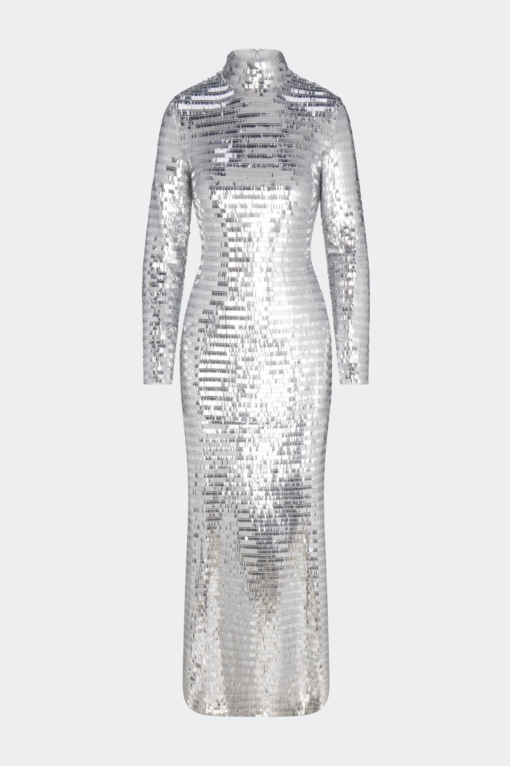 Long sleeve silver sequin gown hot sale