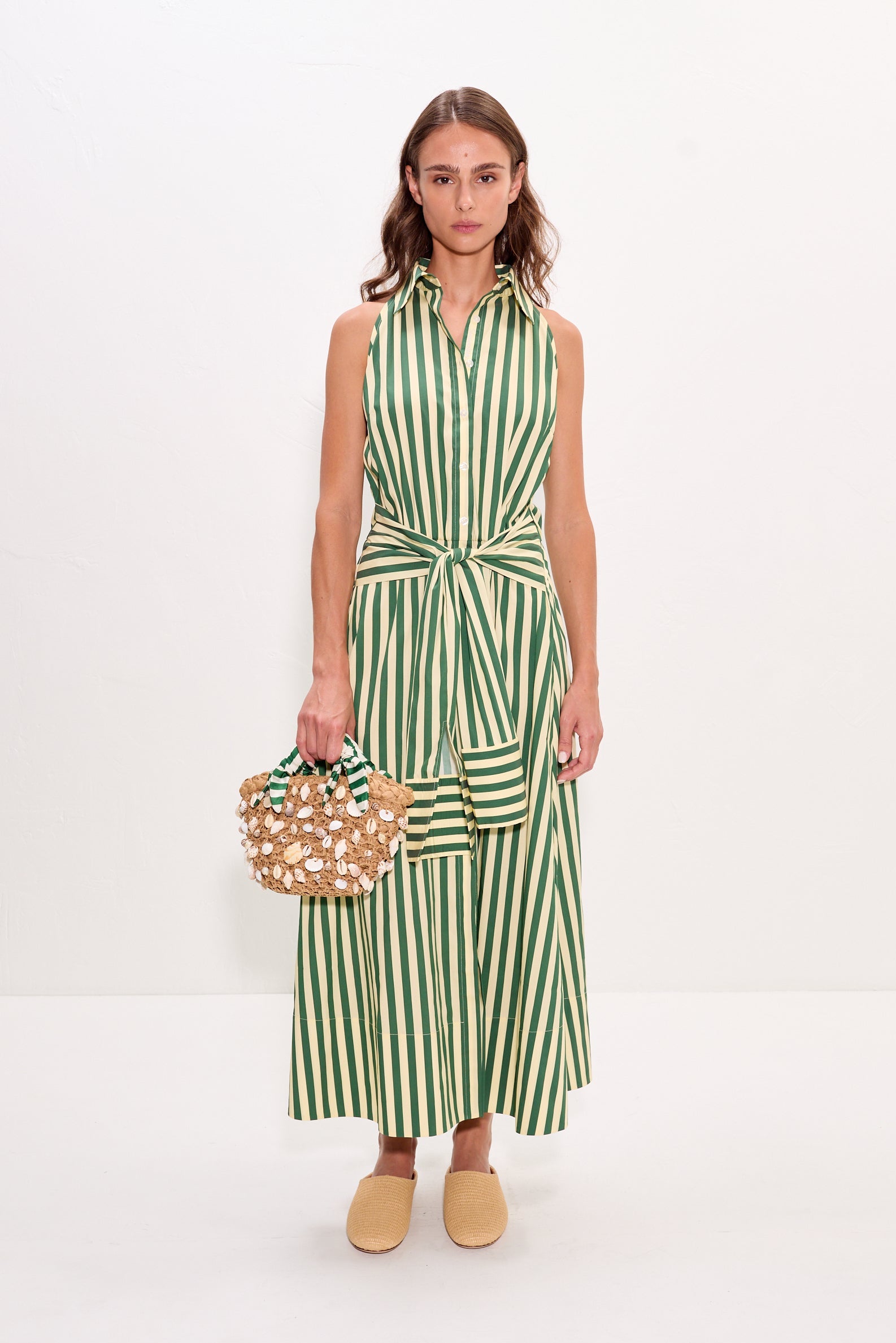 axon dress in gummy green multi by simon miller SIMONMILLER Inna Sleeveless Poplin Green/Ecru XL / Gummy Green/Ecru NORMP