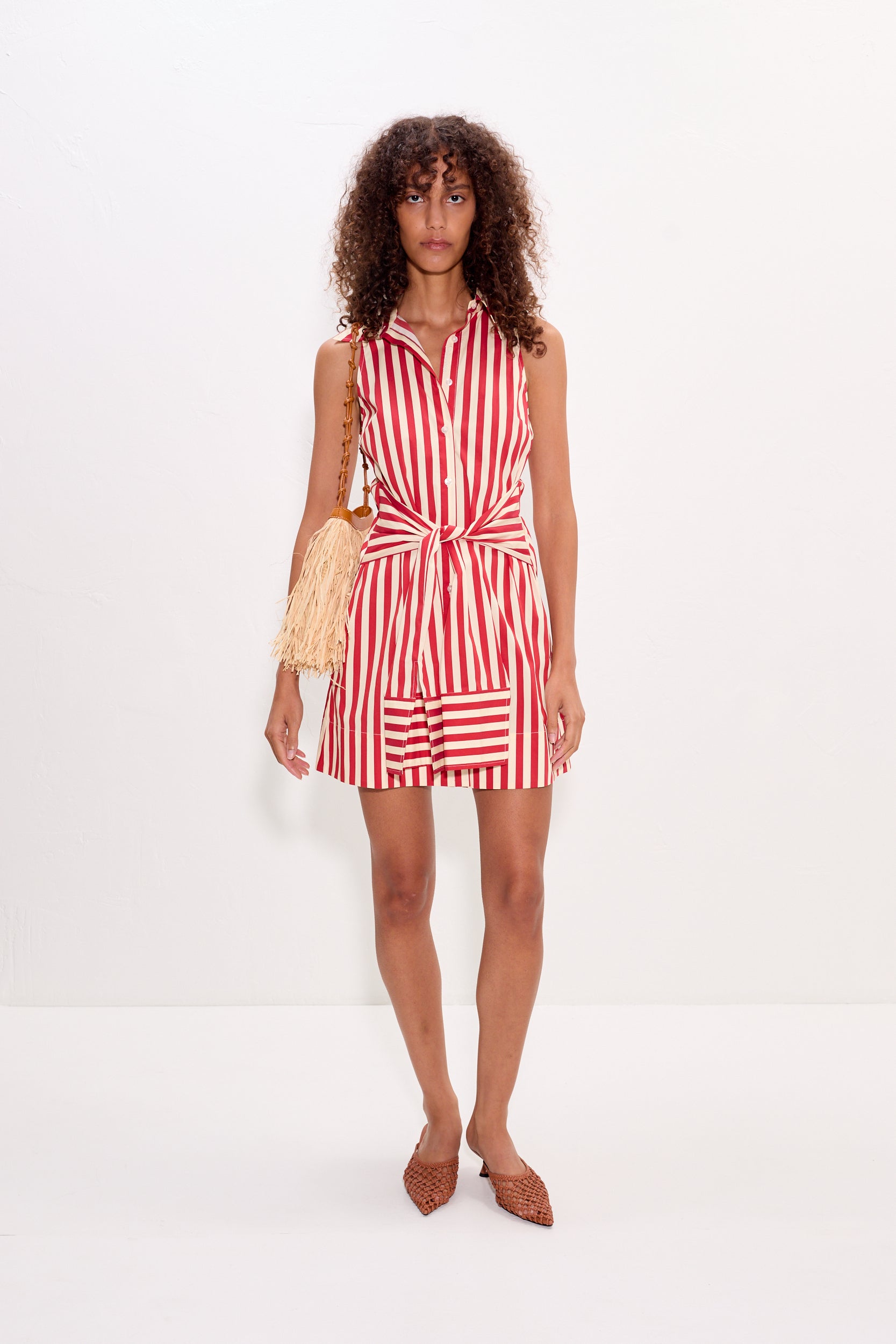 red and white stripe dress + Striped FABRIC CONTENT SIMONMILLER Inna Sleeveless Poplin Mini