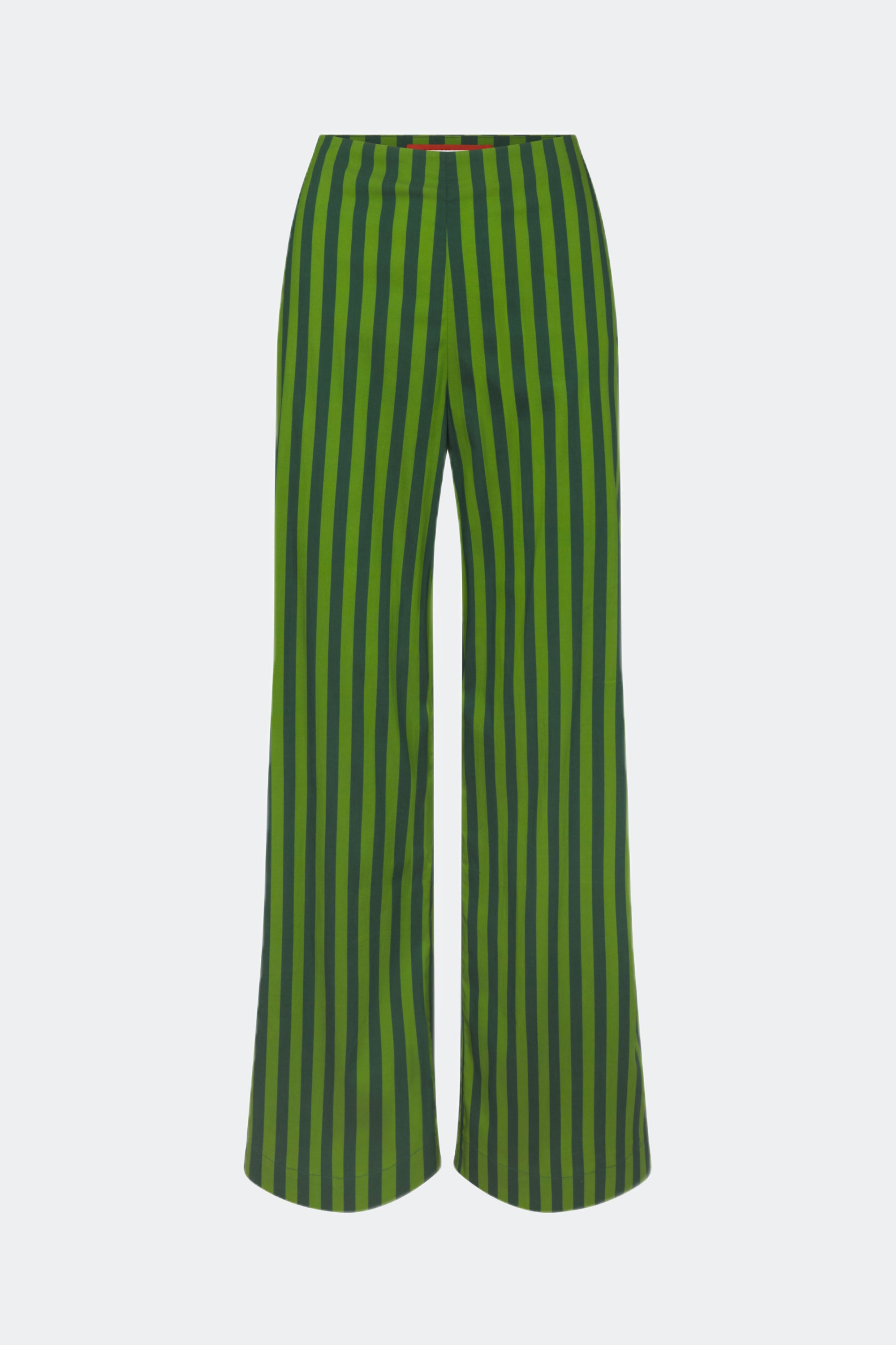 Pia Striped Poplin Pant in Gummy Green/Moss Cotton