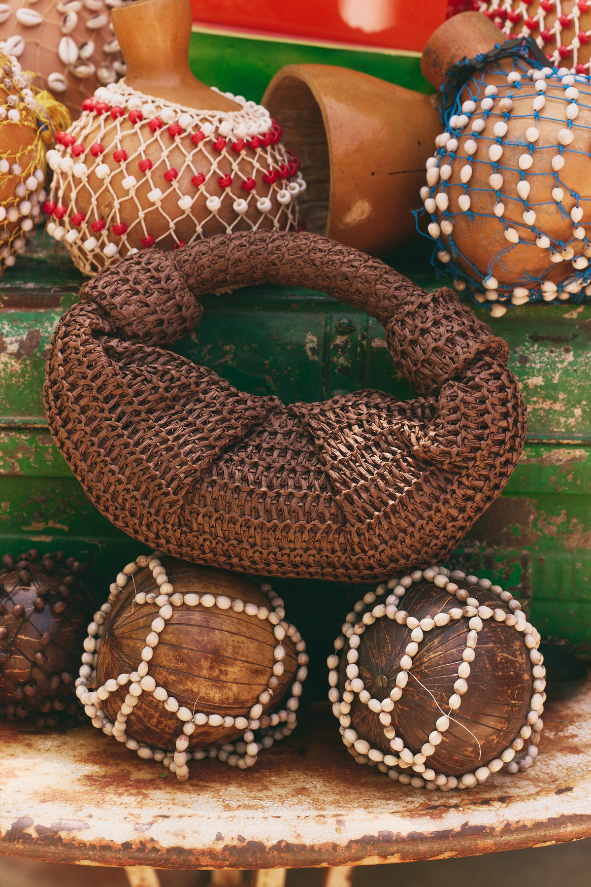 Raffia Lopsy Bag in Chocolate