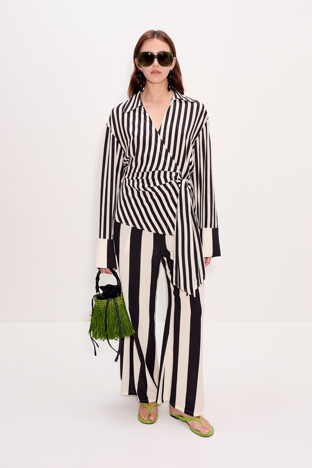 Nella Wide Leg Pant In Black/White Stripe