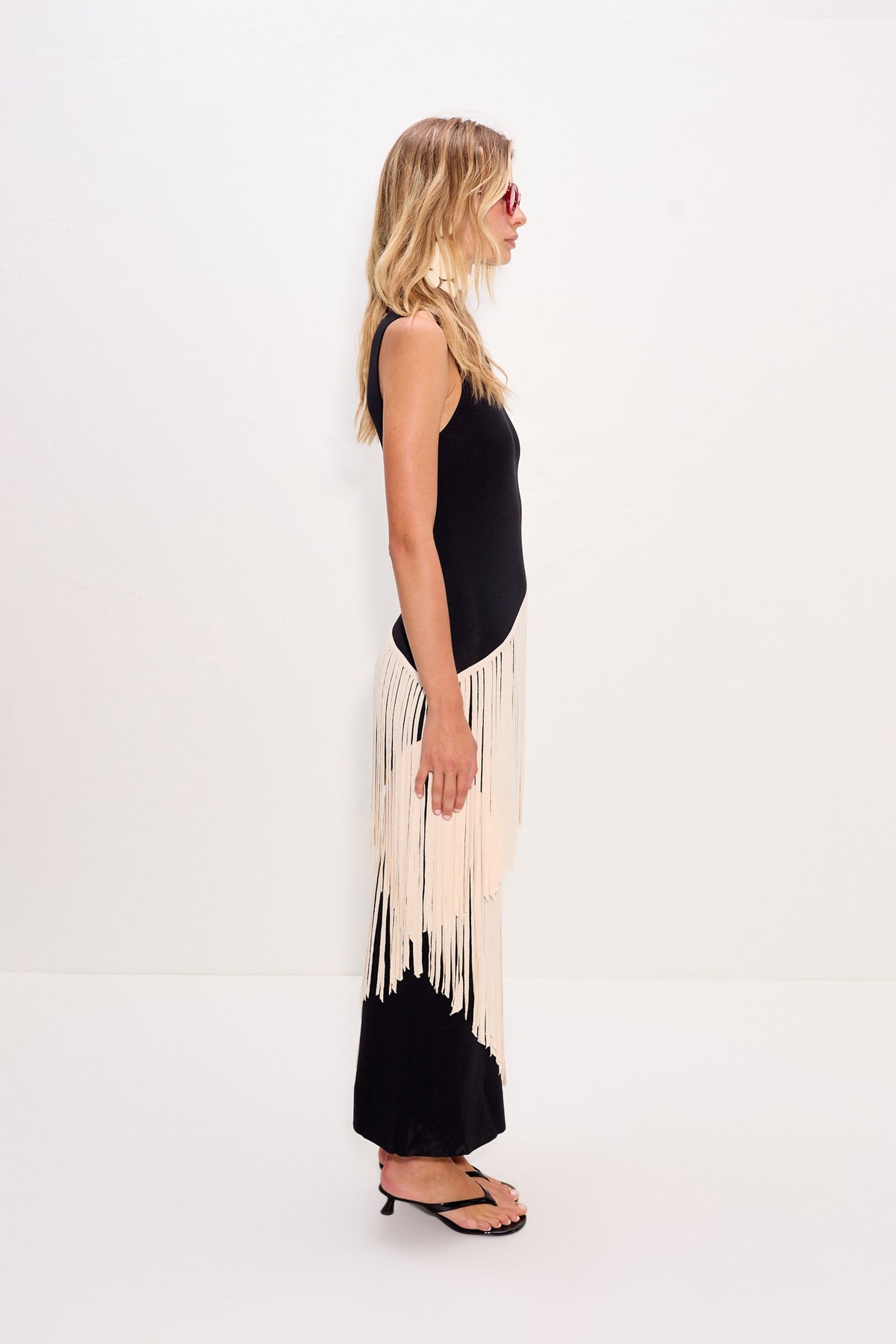 Spiral Knit Dress In Black/Macadamia