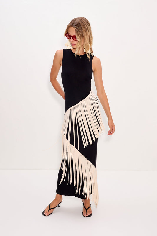 Spiral Knit Dress In Black/Macadamia