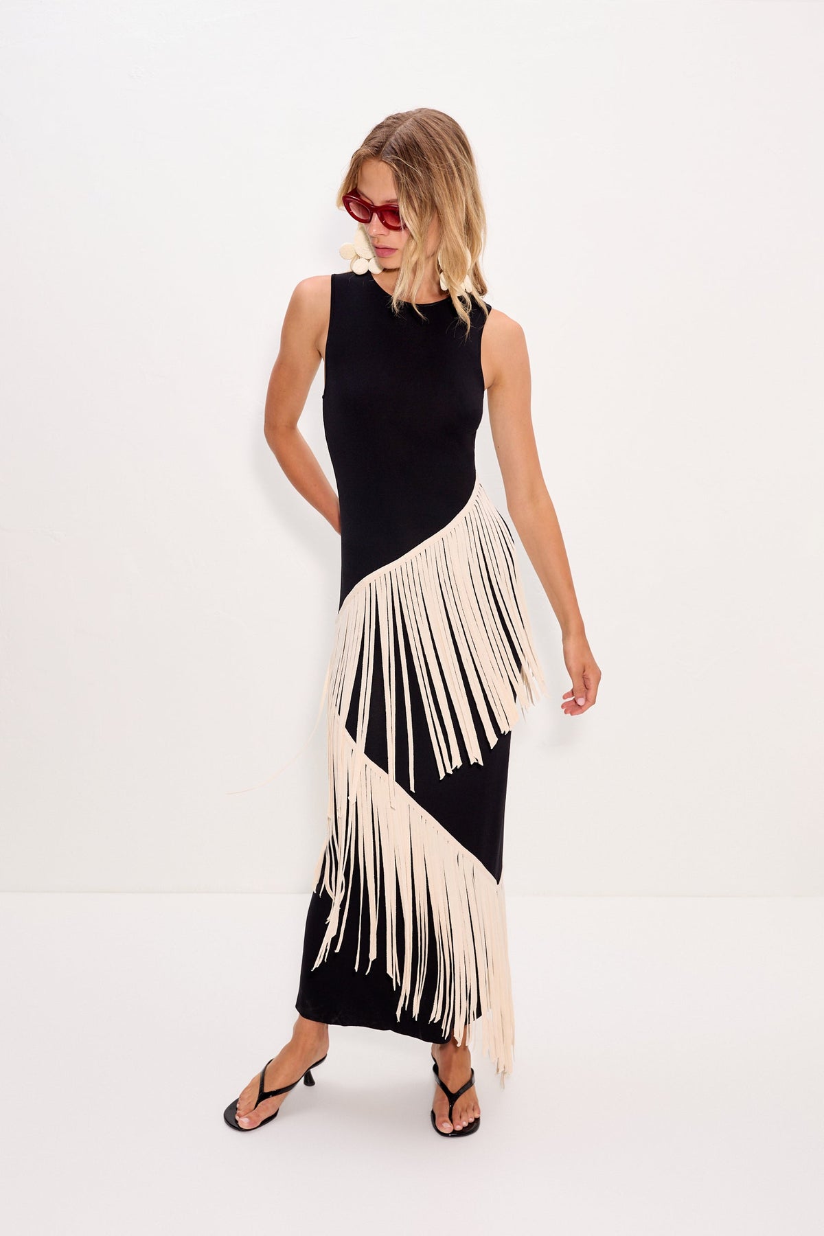 Spiral Knit Dress In Black/Macadamia