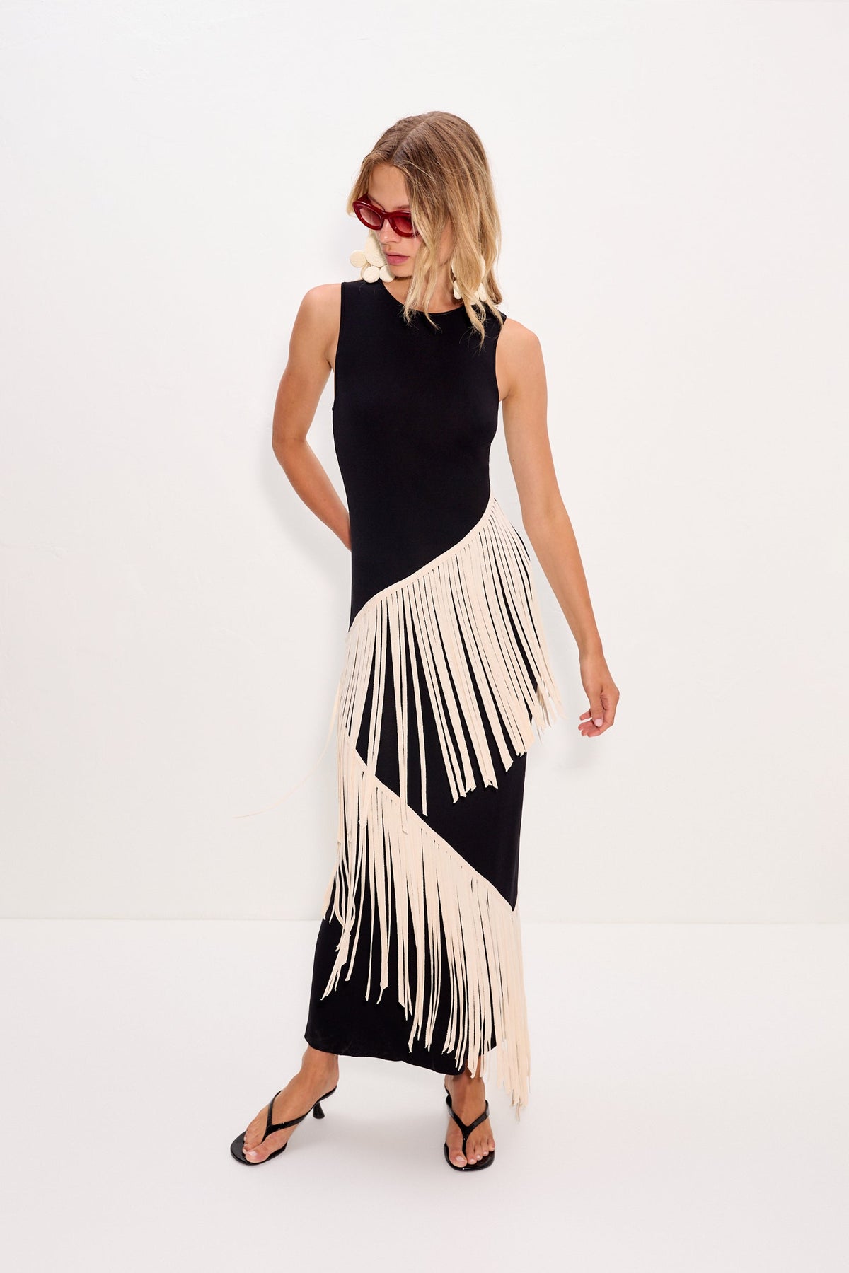 Spiral Knit Dress In Black/Macadamia