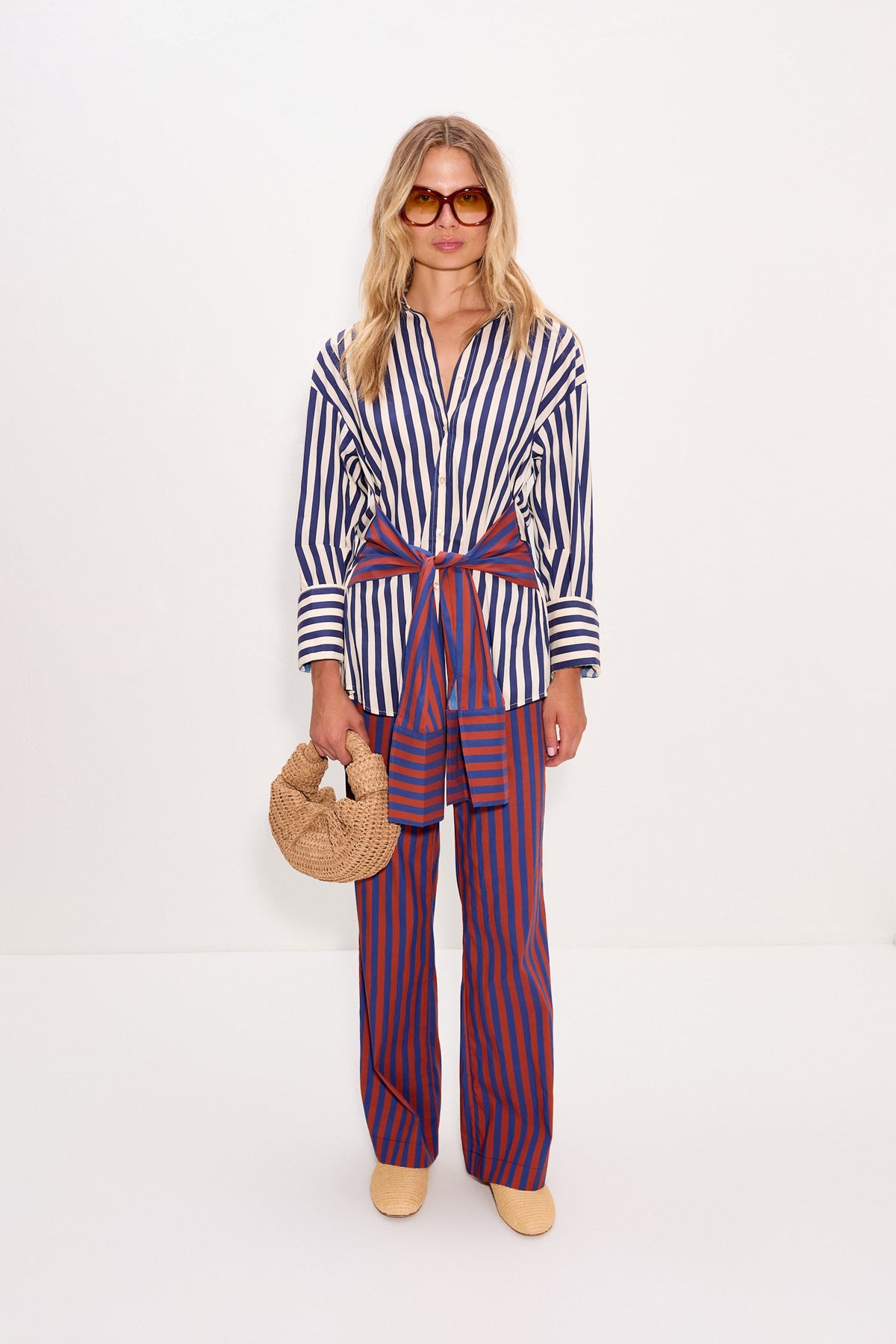 Inna Poplin Top In Navy Stripe Multi