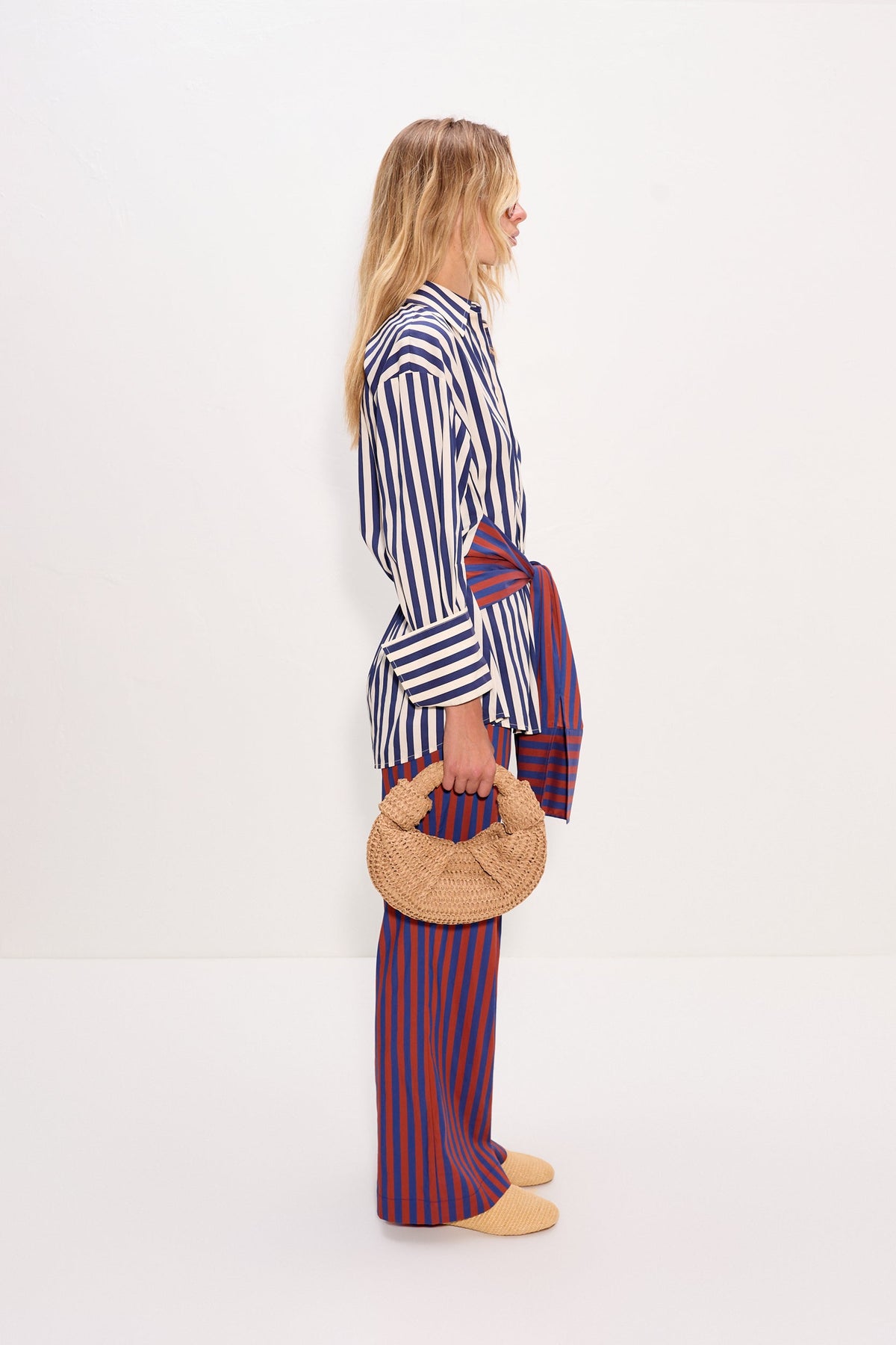 Inna Poplin Top In Navy Stripe Multi