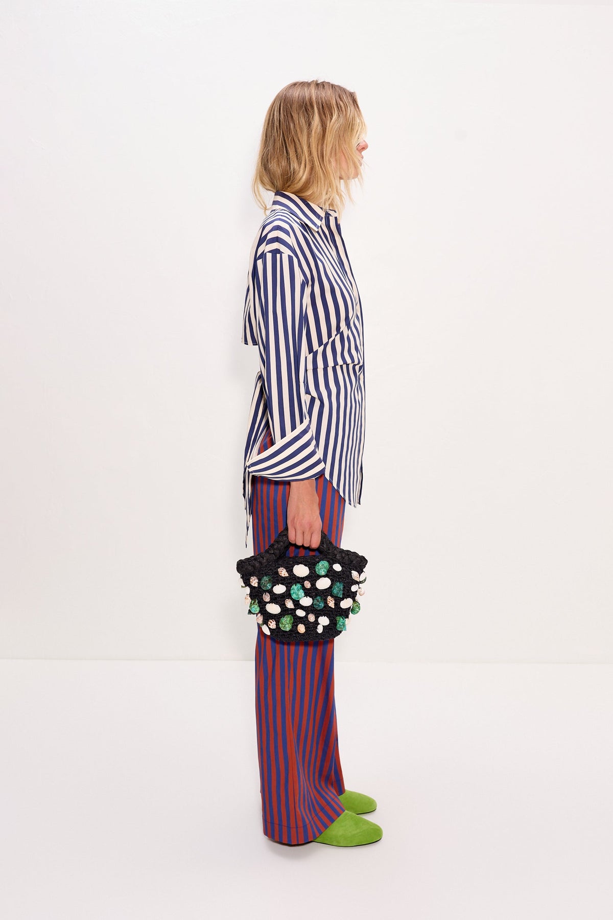Pia Poplin Pant In Navy/Henna Stripe