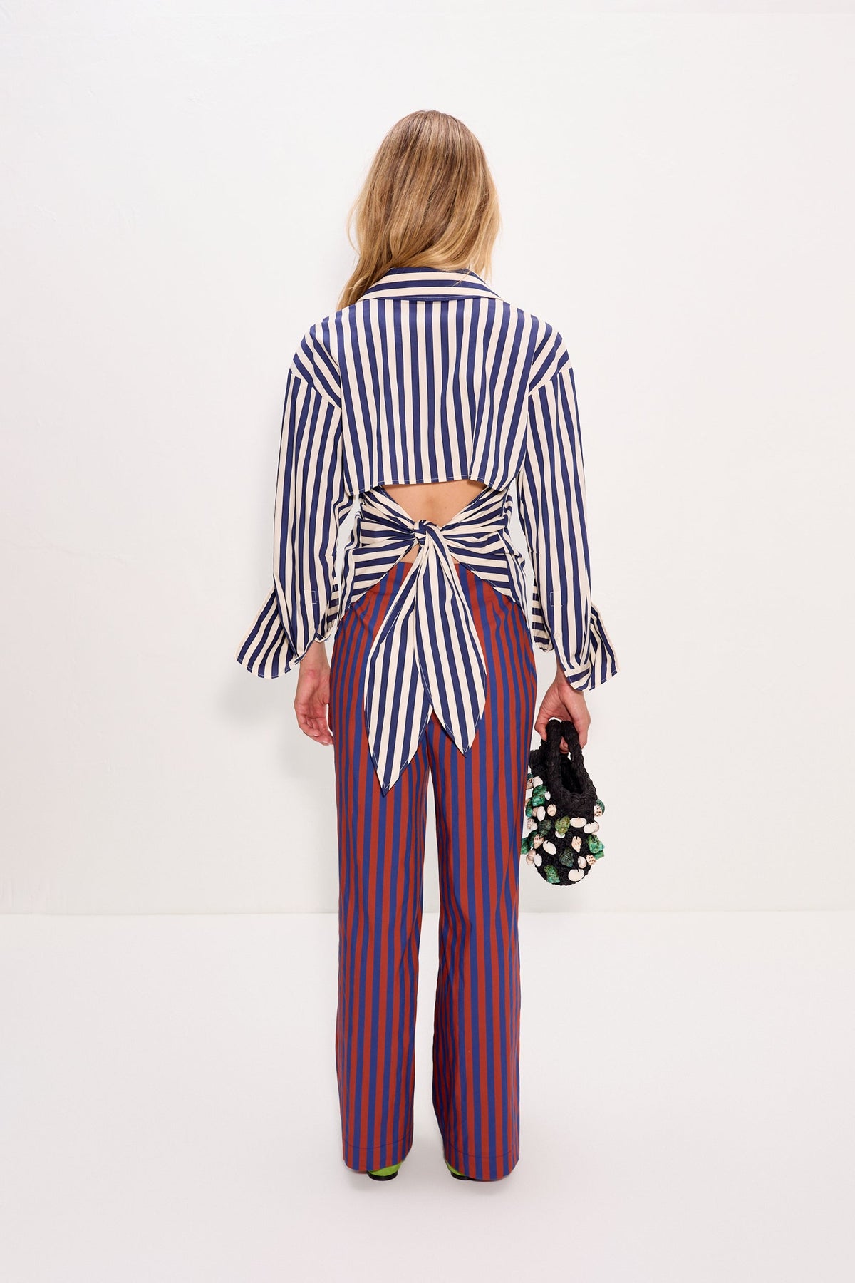 Pia Poplin Pant In Navy/Henna Stripe