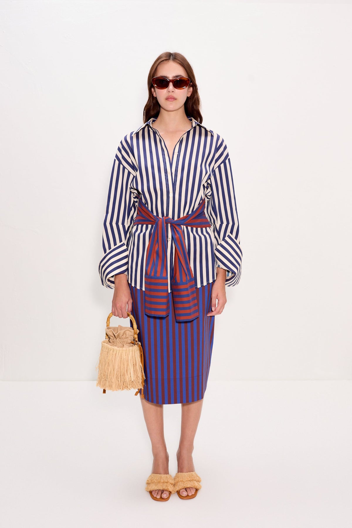 Inna Poplin Top In Navy Stripe Multi