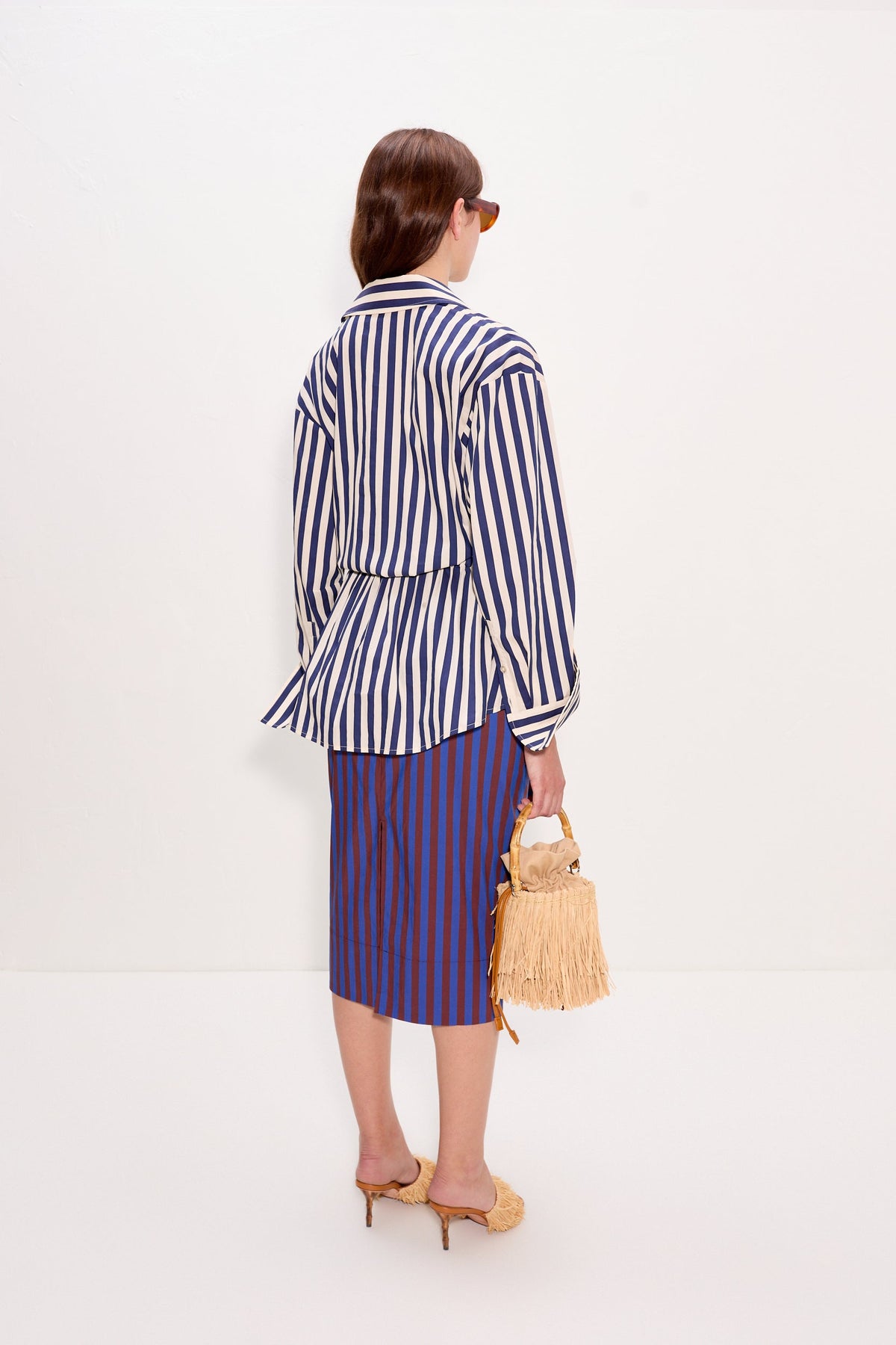 Inna Poplin Top In Navy Stripe Multi