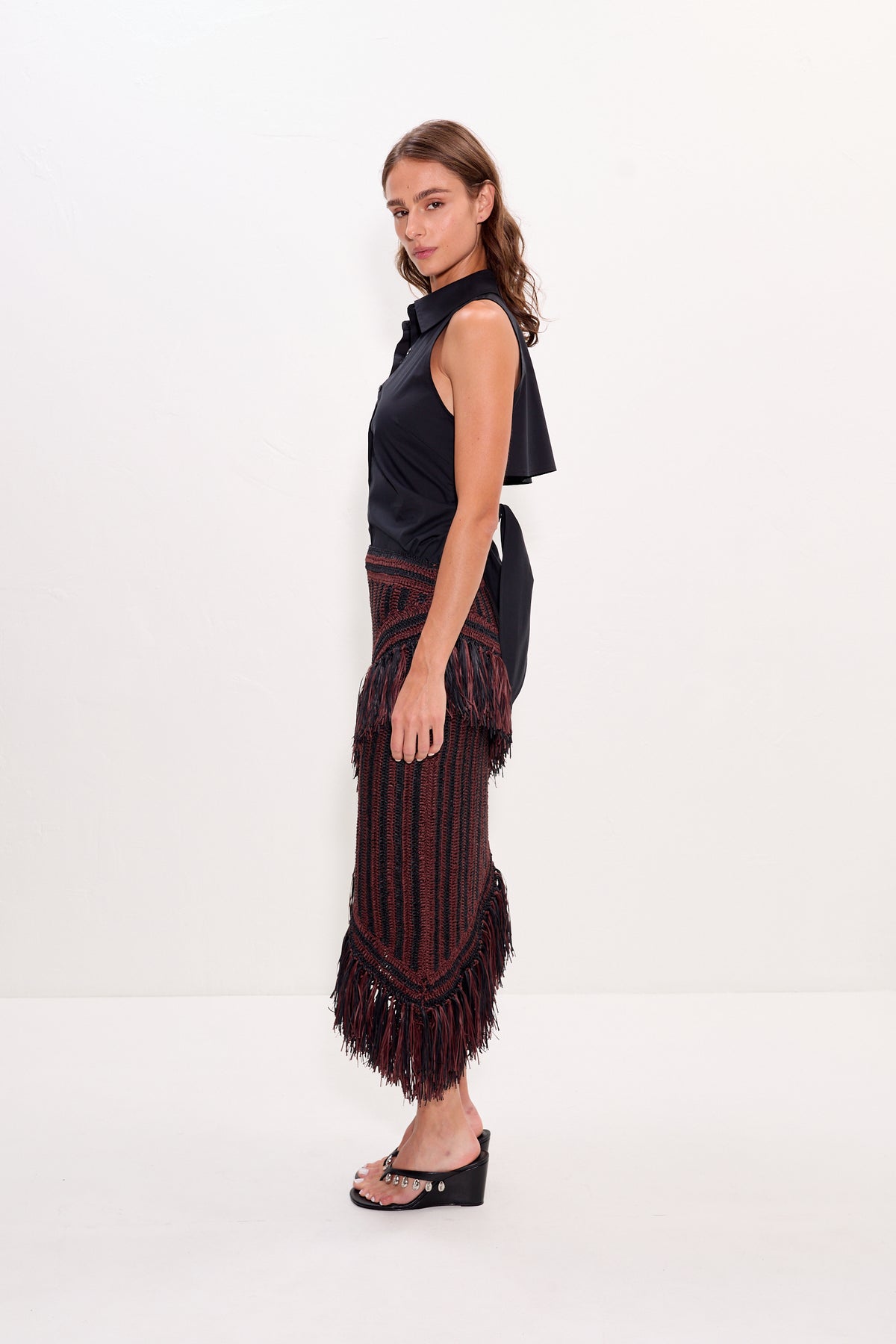 Beja Midi Skirt in Choco Brown/Black Combo