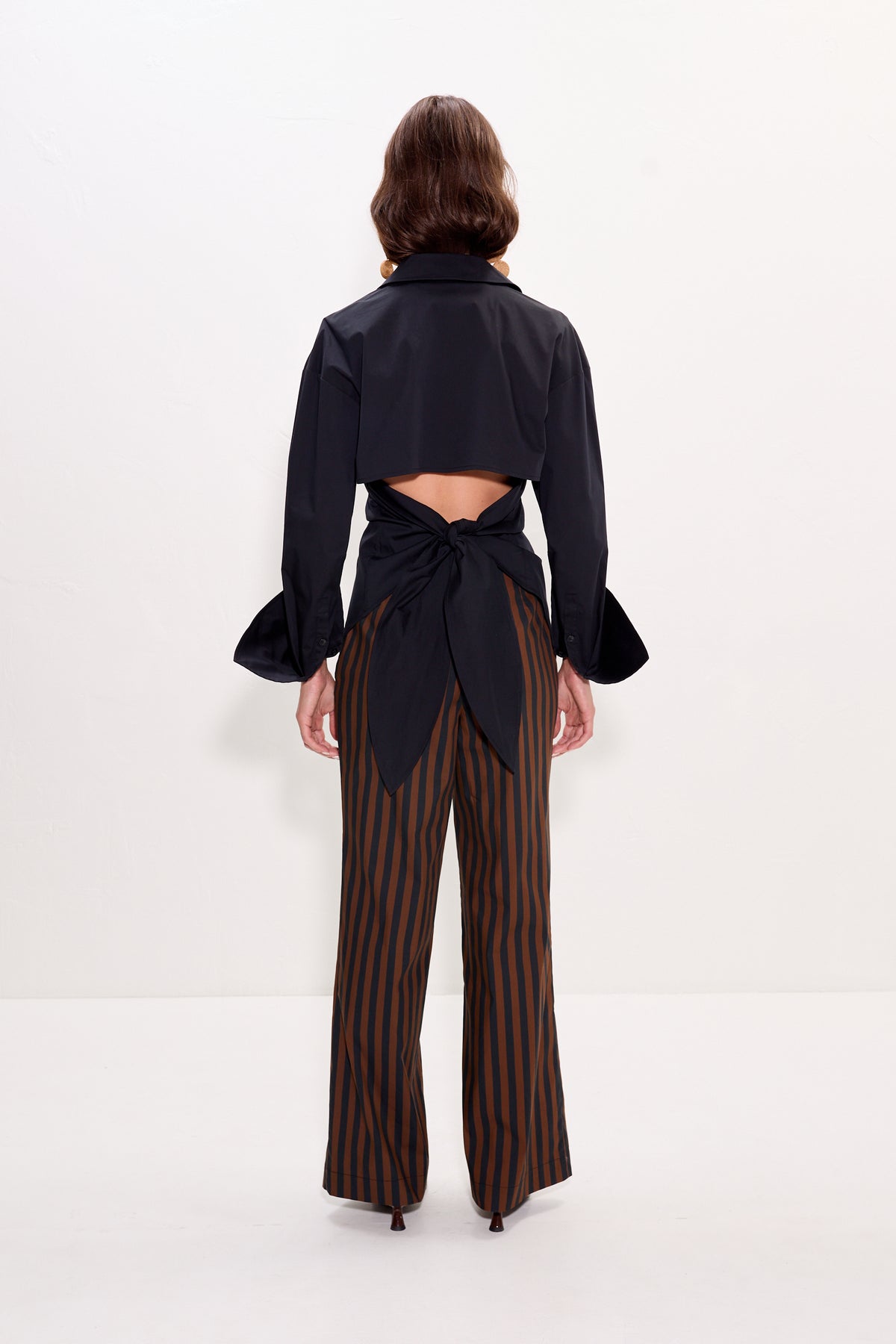 Pia Poplin Pant In Black/Choco Brown Stripe