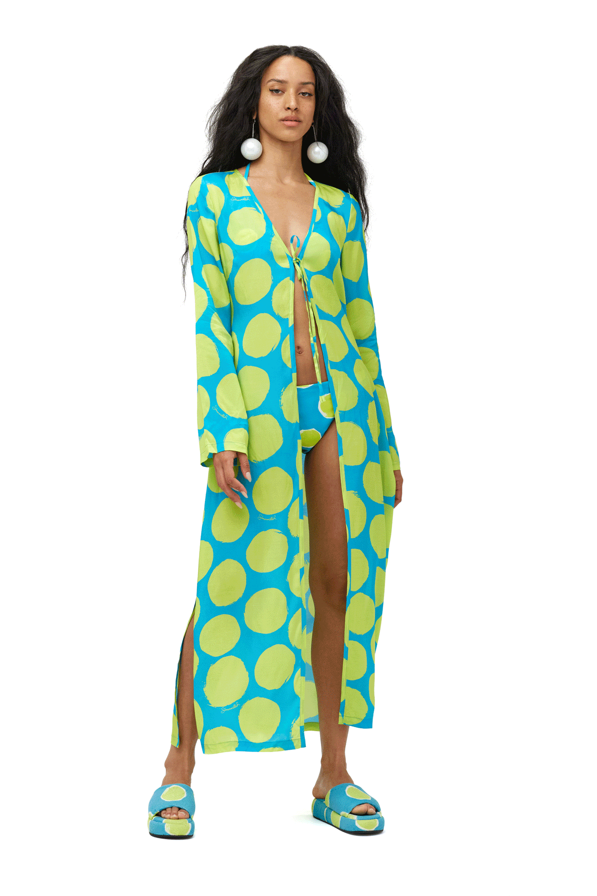 Bwai Bikini Bottom in Suburban Blue Valley Green Dot Print
