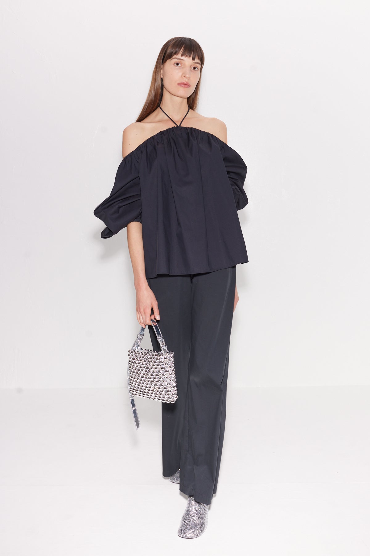 W3336-OLEANDER-POPLIN-TOP-BLACK-WITH-MINI-PUFFIN-BAG-SILVER-ACTION-SHOT