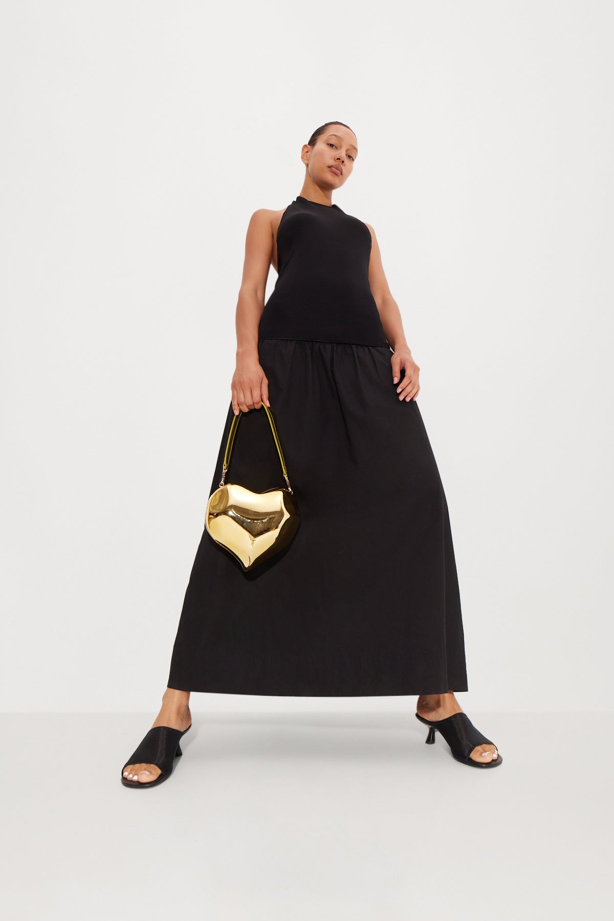 W4440-JUNJO-KNIT-POPLIN-DRESS-BLACK-FULL-BODY-ANGLED-UP