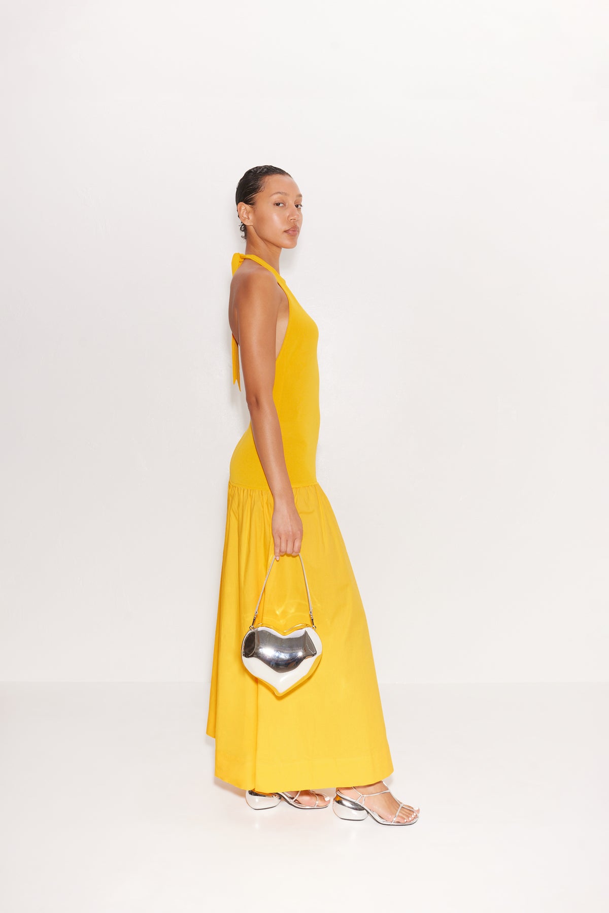 W4440-JUNJO-KNIT-POPLIN-DRESS-SHERBERT-ORANGE-SIDE-FULL-BODY-SHOT