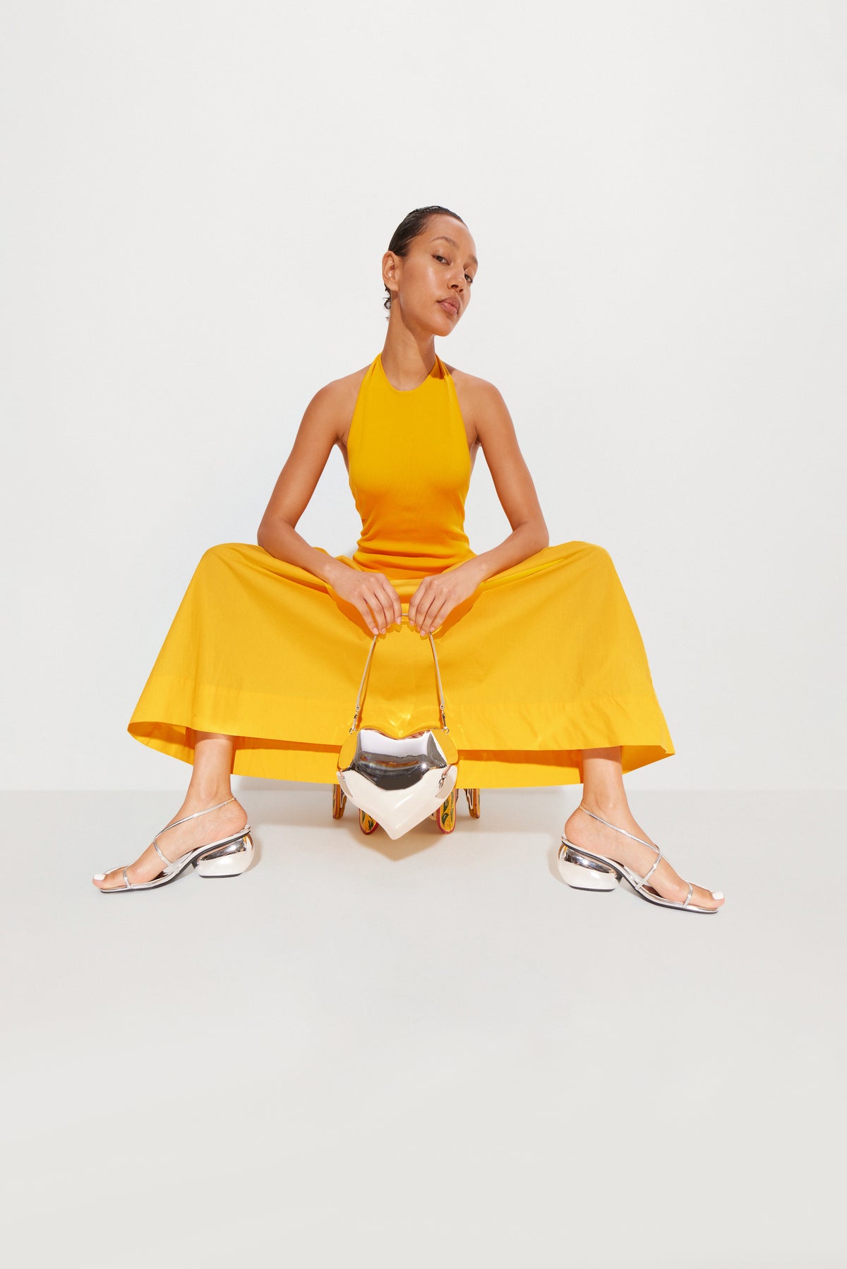 W4440-JUNJO-KNIT-POPLIN-DRESS-SHERBERT-ORANGE-WITH-MOLDED-HEART-SILVER-BAG