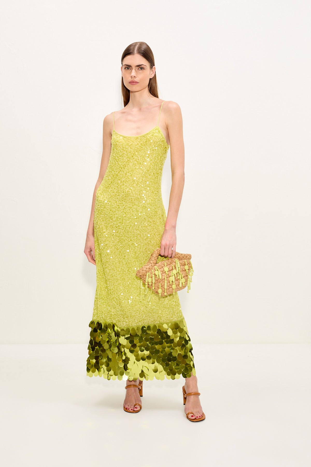 Beaded Shelly Bag in Natural/Lime