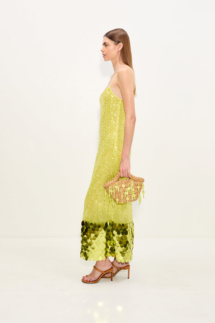 Imogen Sequin Midi Dress In Peridot Combo