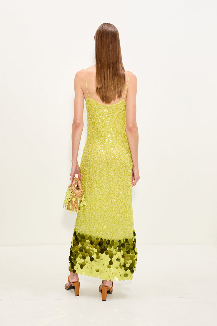 Imogen Sequin Midi Dress In Peridot Combo
