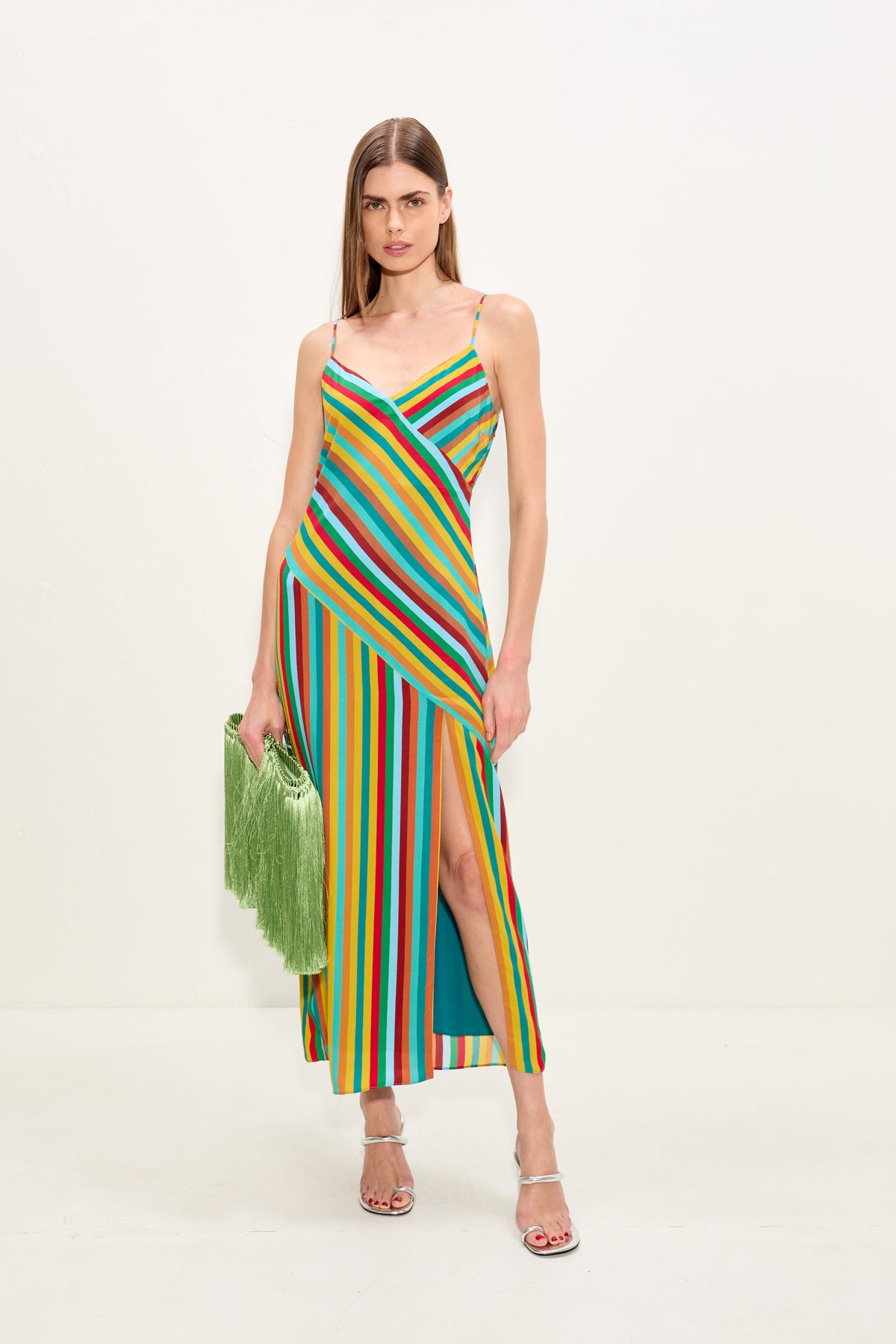Maude Crepe Dress In Vibrant Multi Stripe