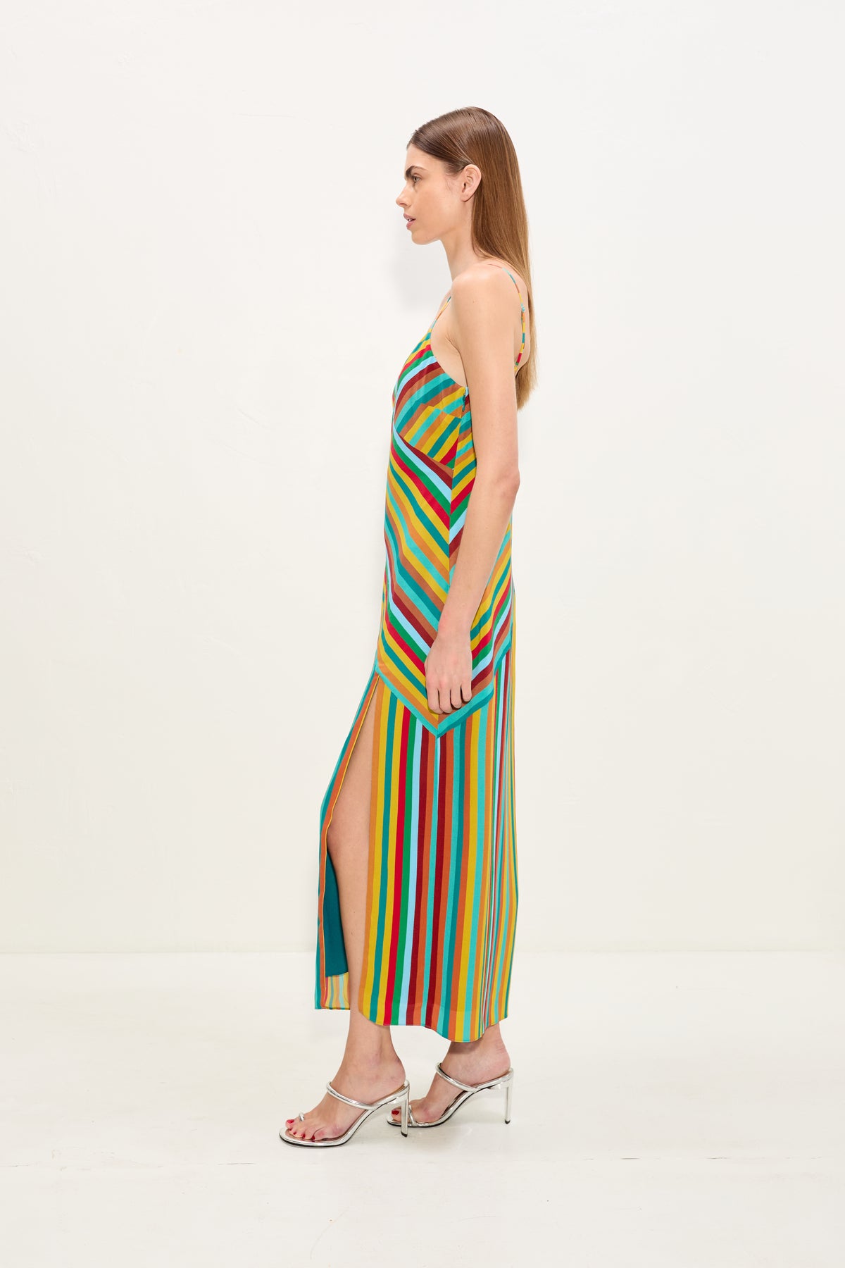 Maude Crepe Dress In Vibrant Multi Stripe