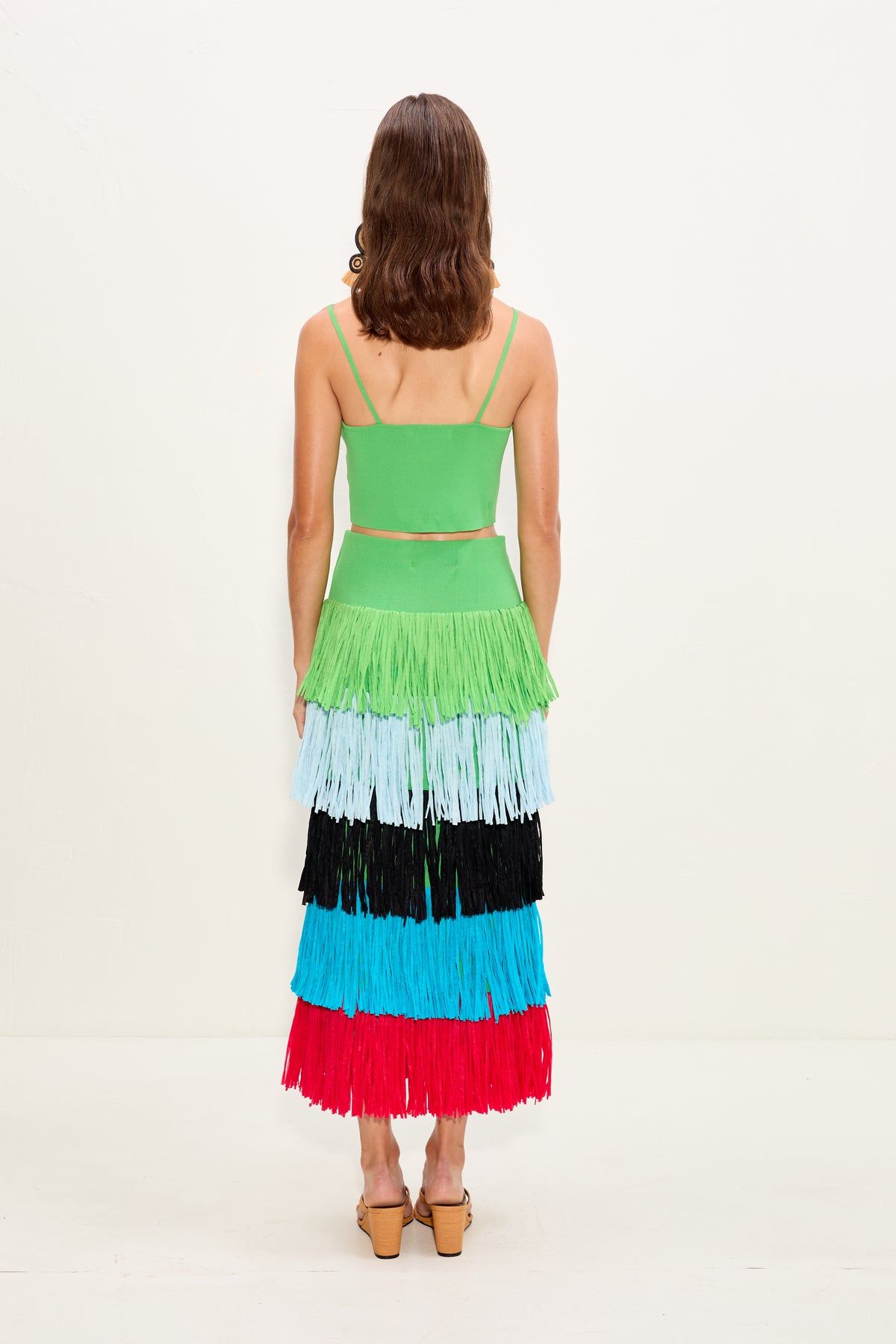 Dio Fringe Knit Skirt In Grass Green Multi