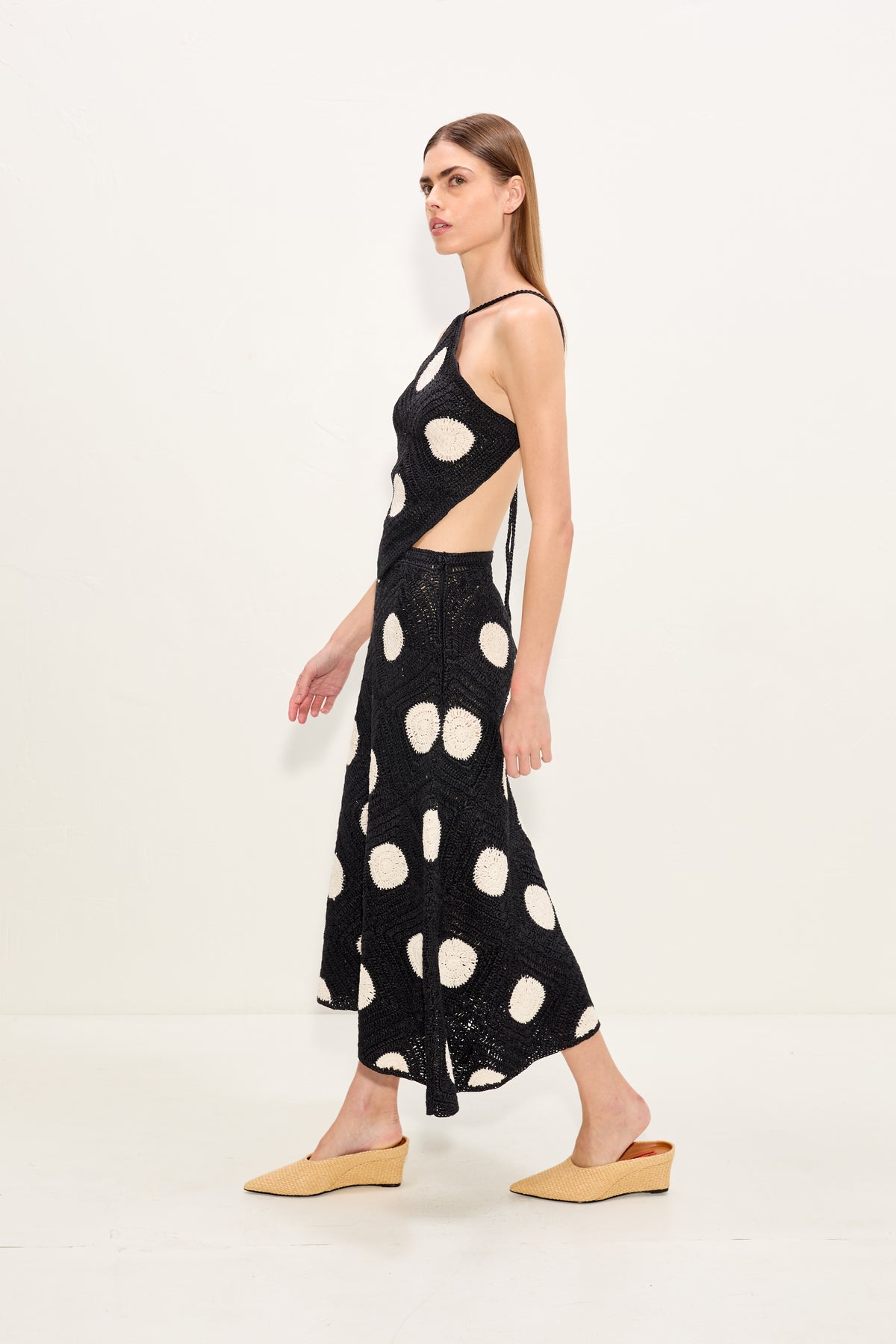 Zorah Crochet Skirt In Black/Macadamia Polka Dot