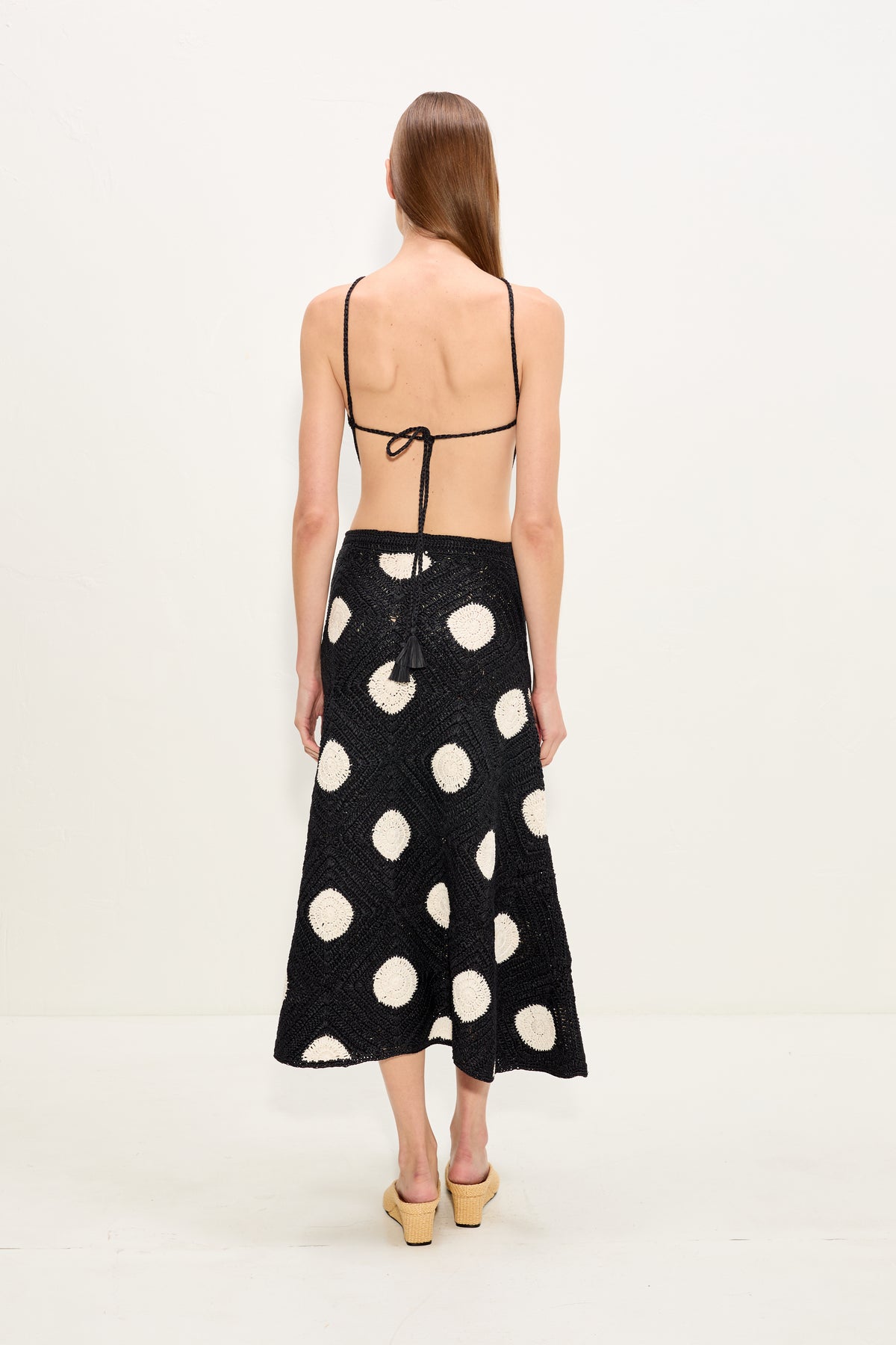 Zorah Crochet Skirt In Black/Macadamia Polka Dot