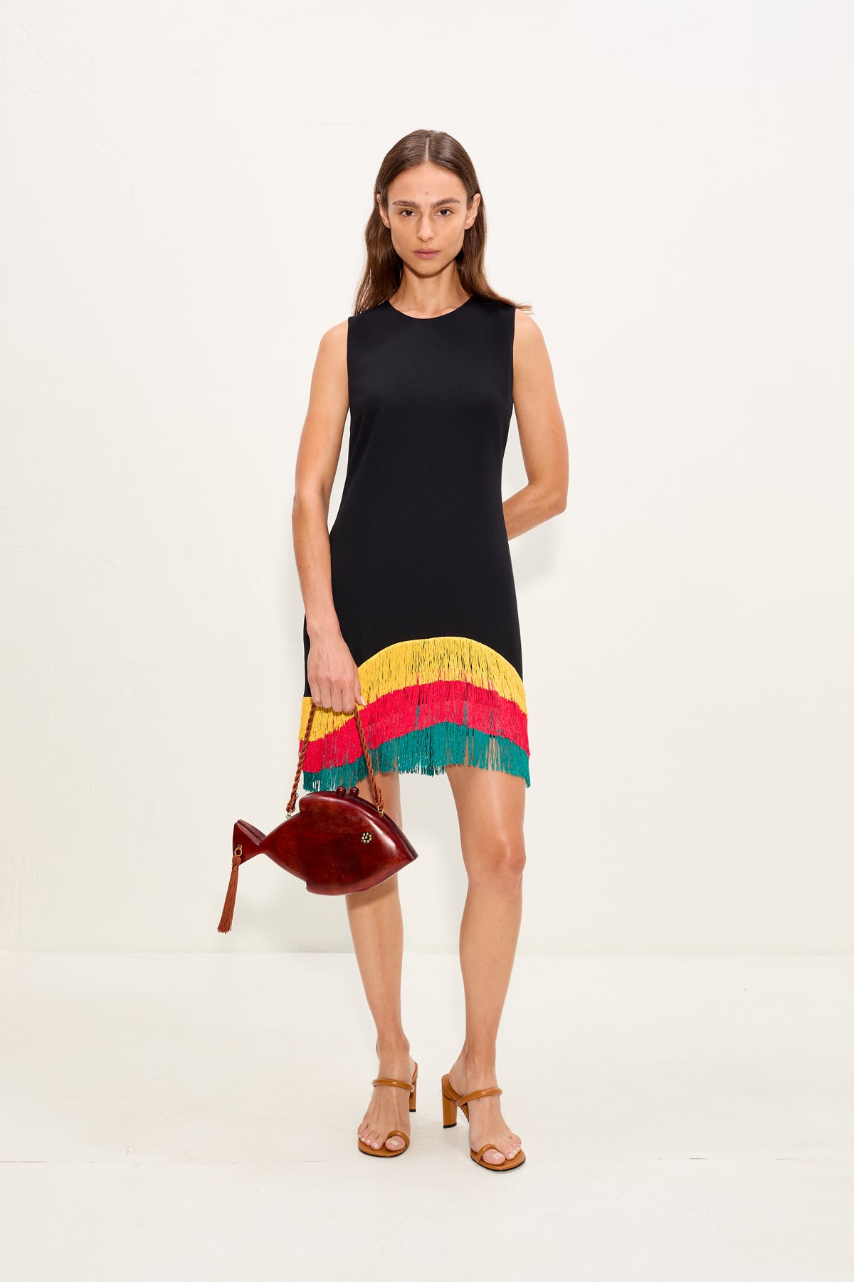Bowie Fringe Mini Dress In Black Multi