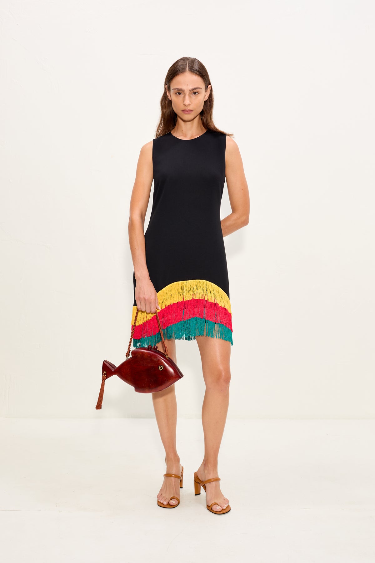 Bowie Fringe Mini Dress In Black Multi