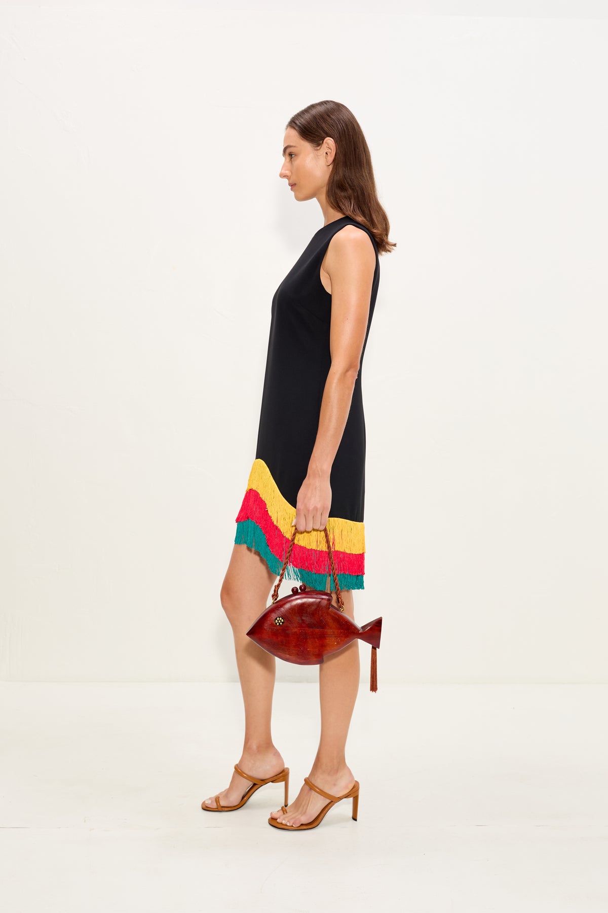 Bowie Fringe Mini Dress In Black Multi
