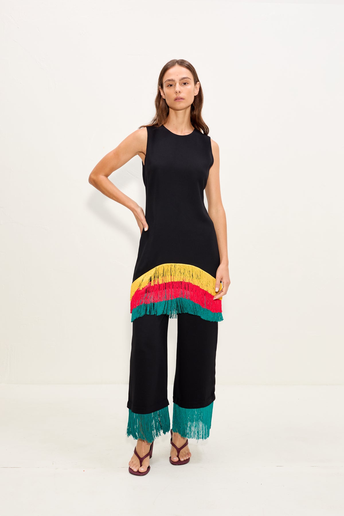 Bowie Fringe Mini Dress In Black Multi