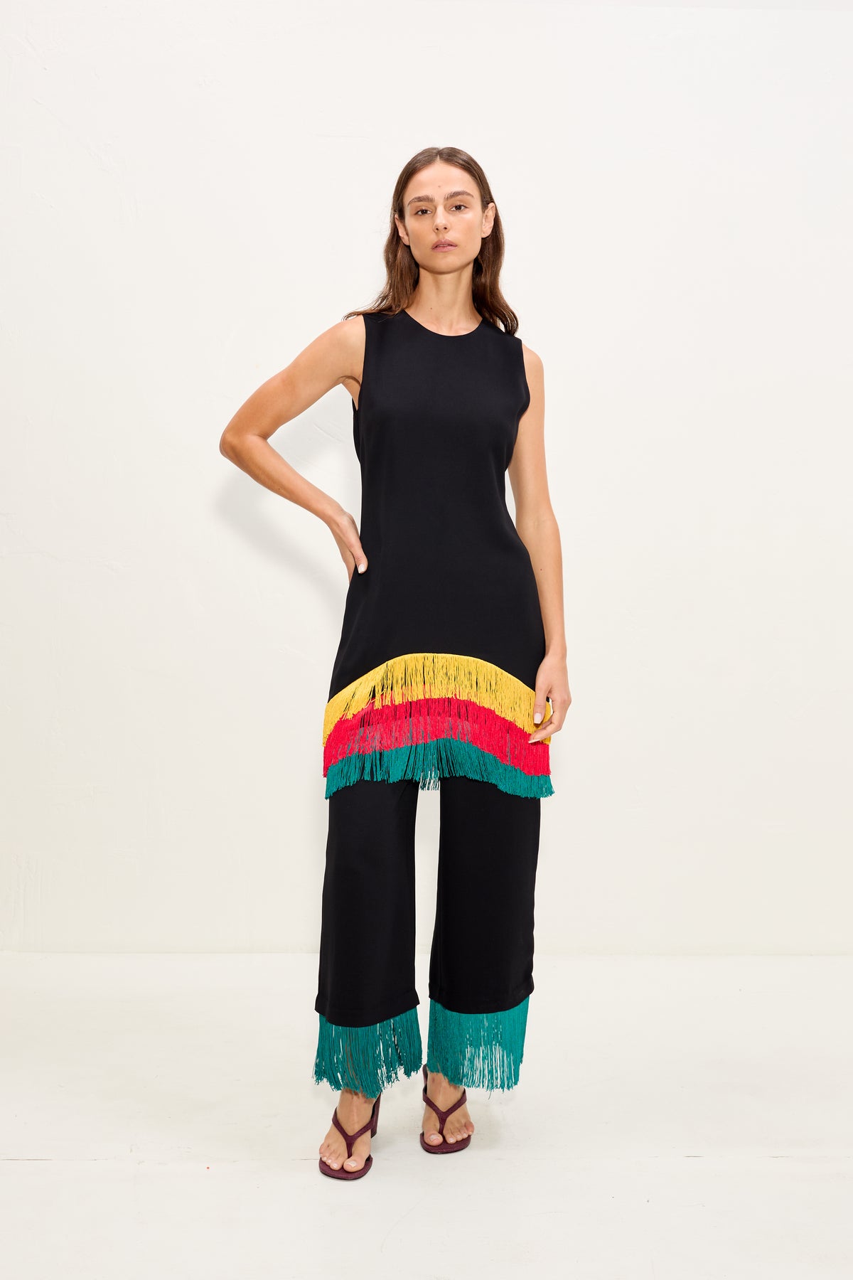 Bowie Fringe Mini Dress In Black Multi
