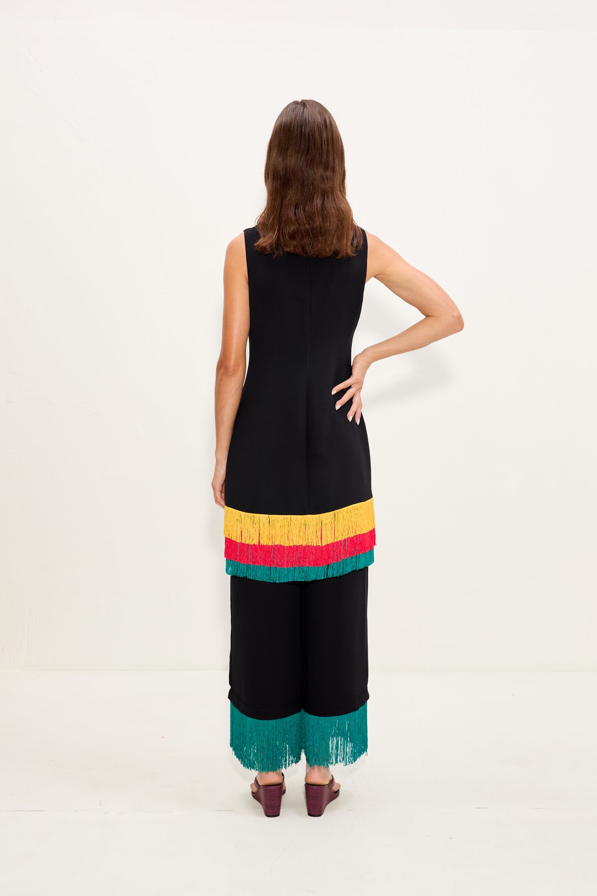 Bowie Fringe Mini Dress In Black Multi