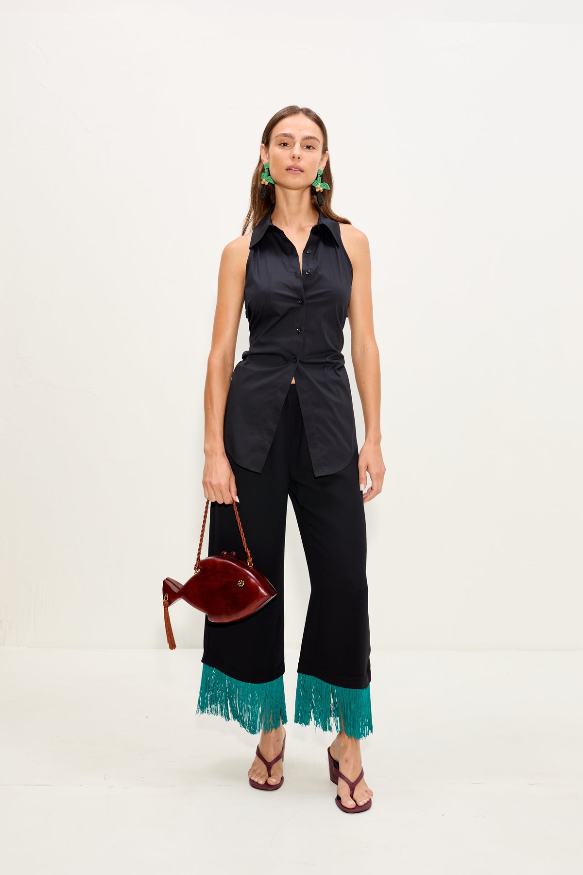 Nella Fringe Pant In Black/Teal