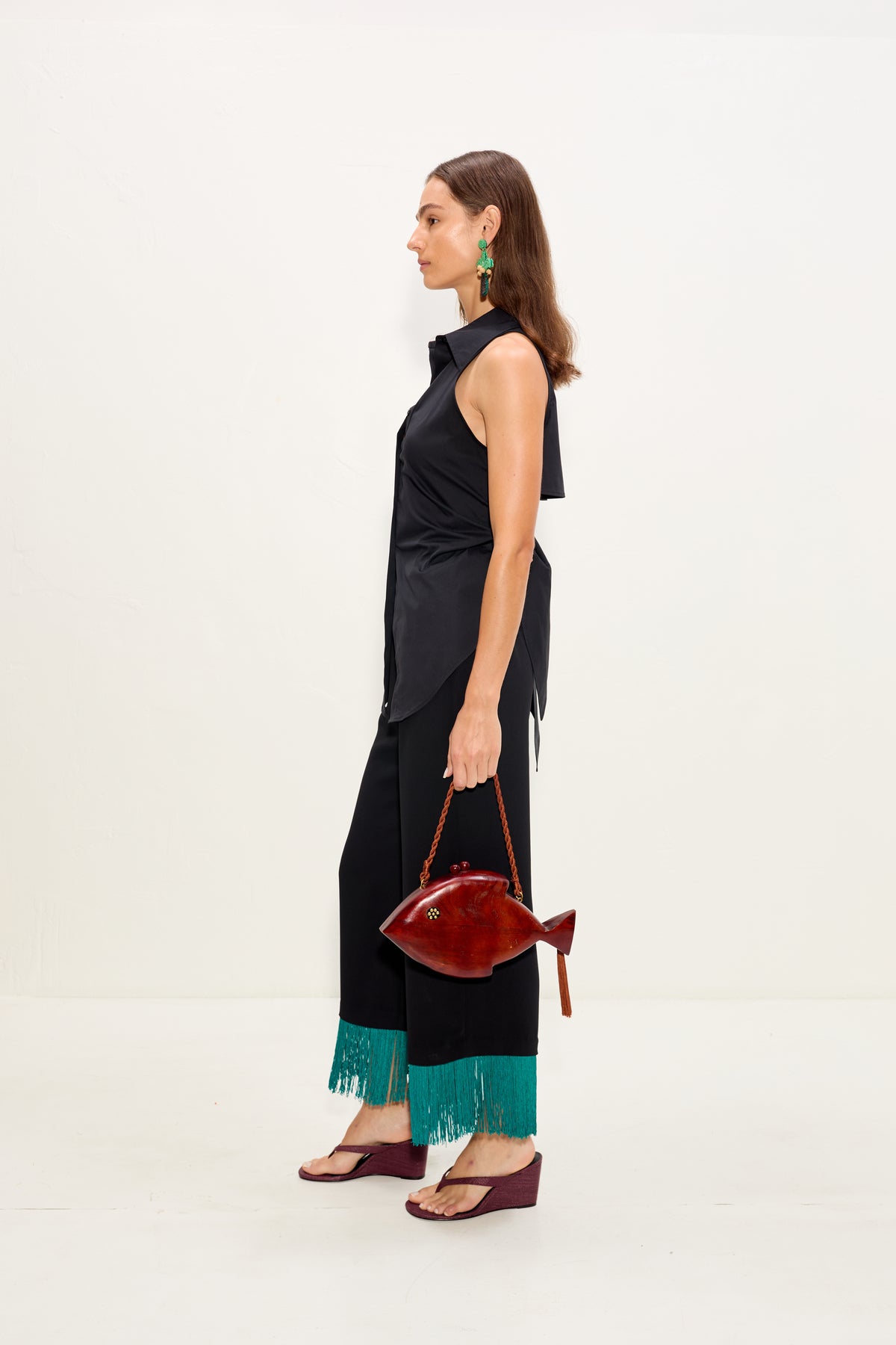 Nella Fringe Pant In Black/Teal