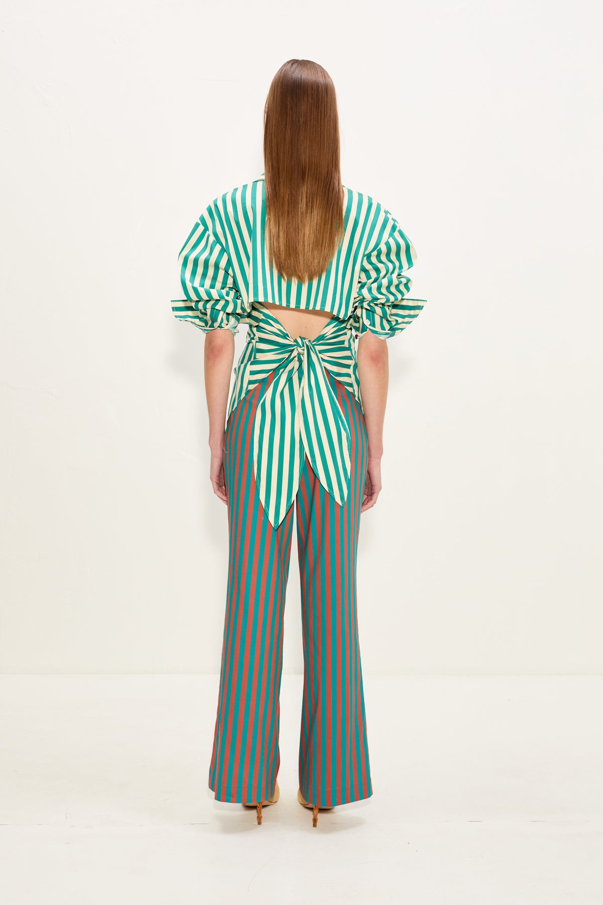 Loch Poplin Button Up In Teal/Cream Stripe