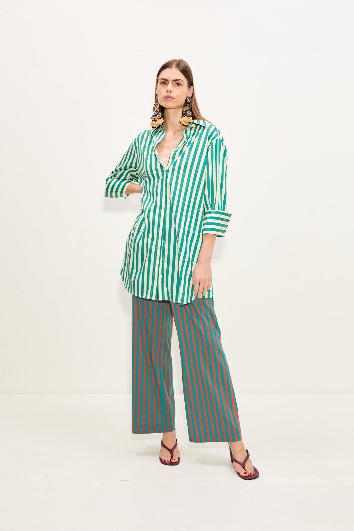 Kena Poplin Dress In Teal/Cream Stripe