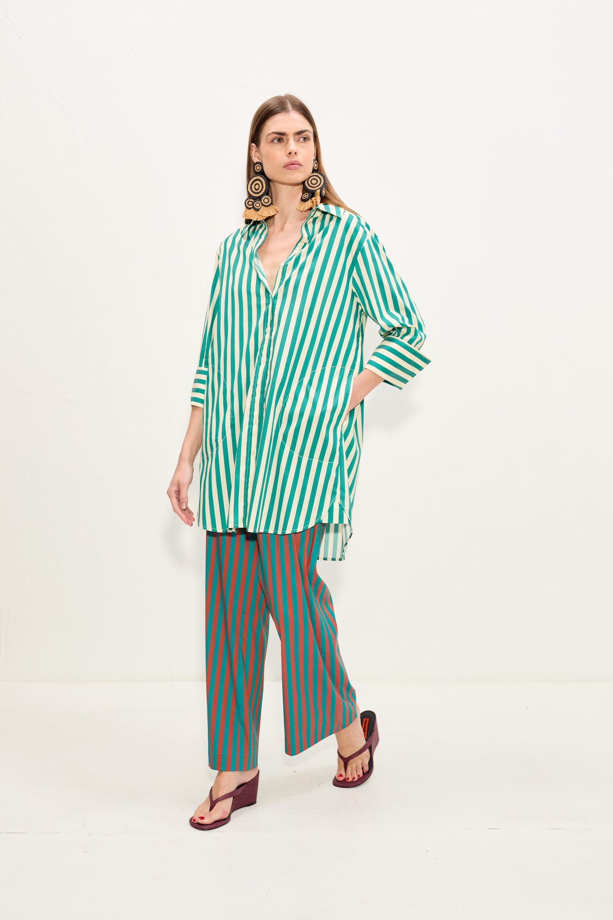 Kena Poplin Dress In Teal/Cream Stripe