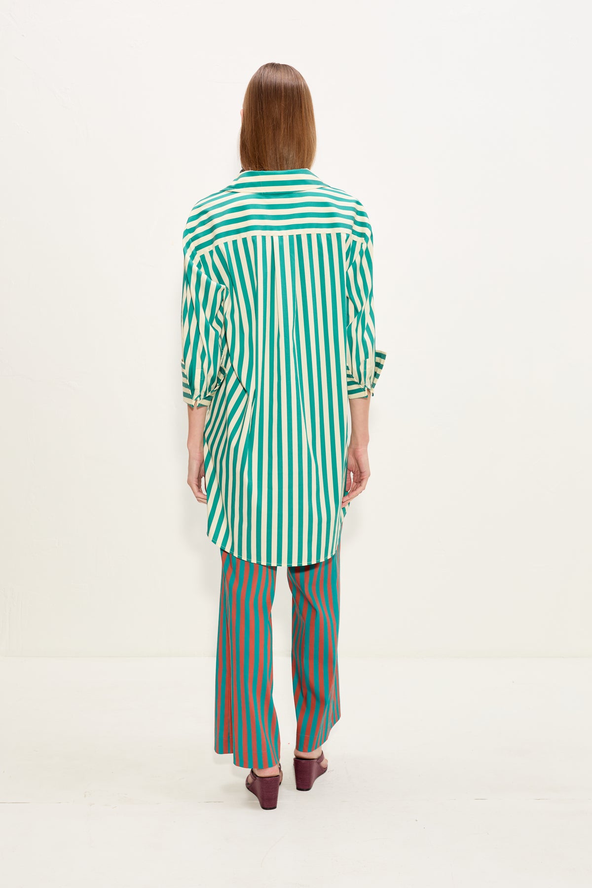 Kena Poplin Dress In Teal/Cream Stripe