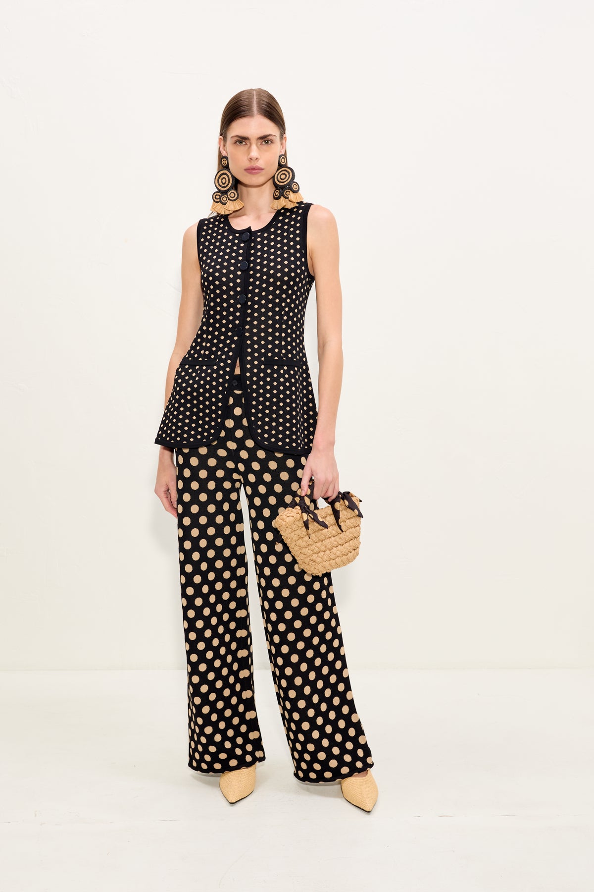Jabber Knit Pant In Black/Tan Polka Dot